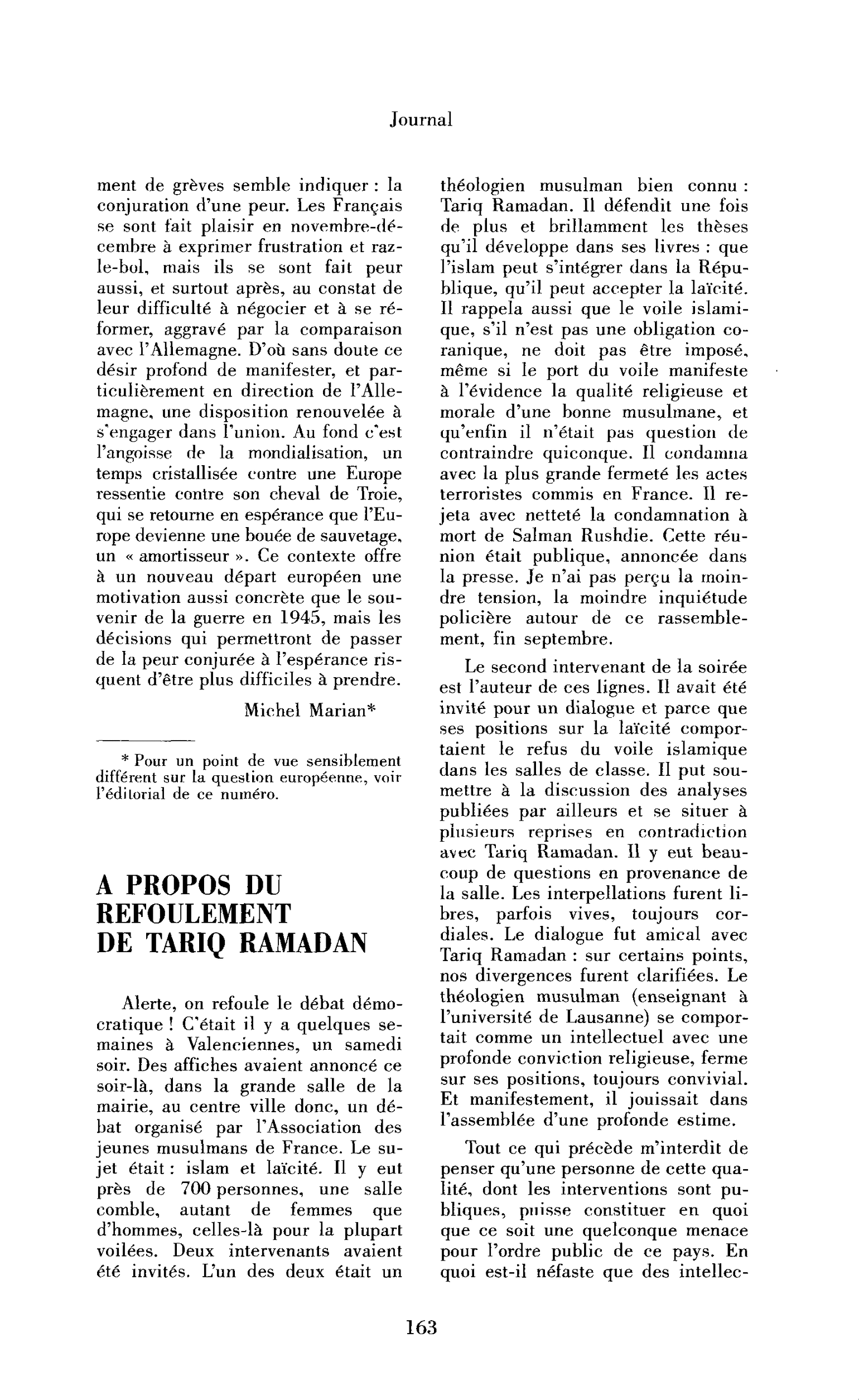 A propos du refoulement de Tarik Ramadan