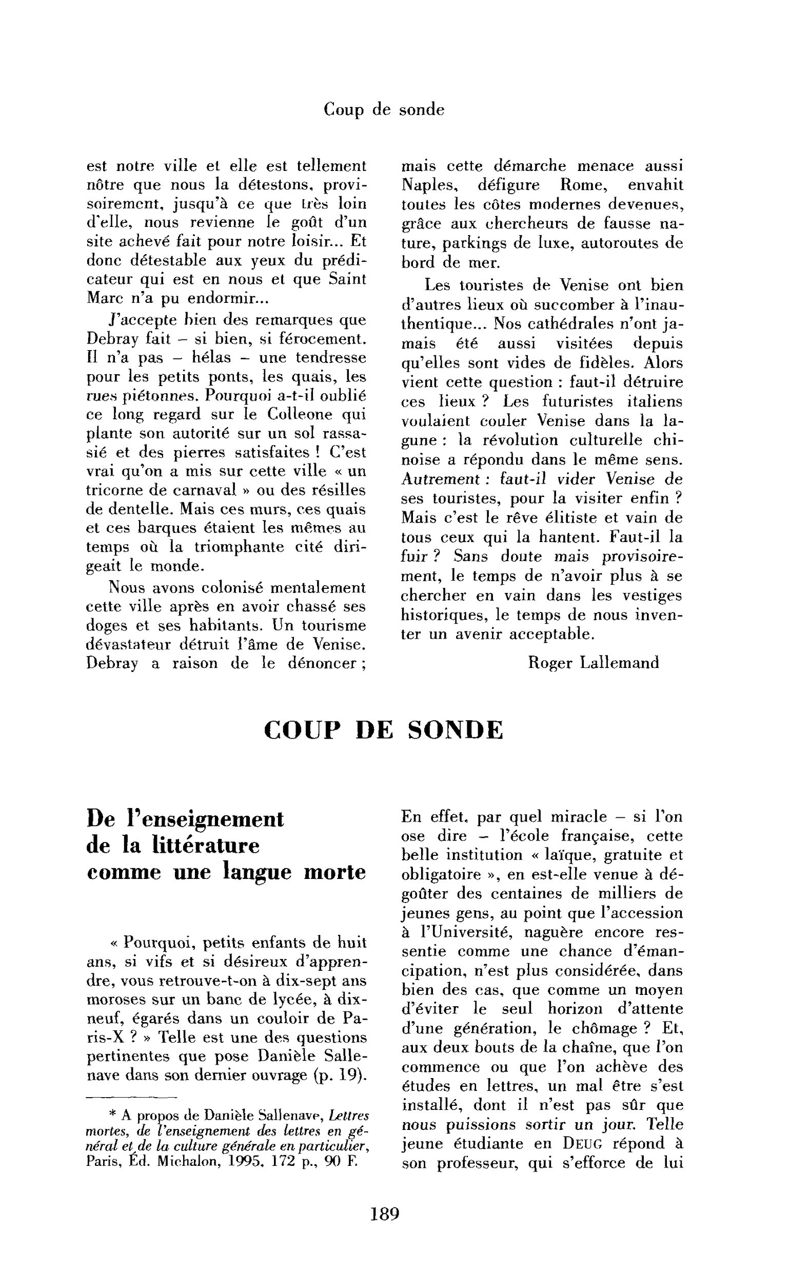 De l’enseignement de la littérature comme une langue morte. A propos de Lettres mortes de Danièle Sallenave
