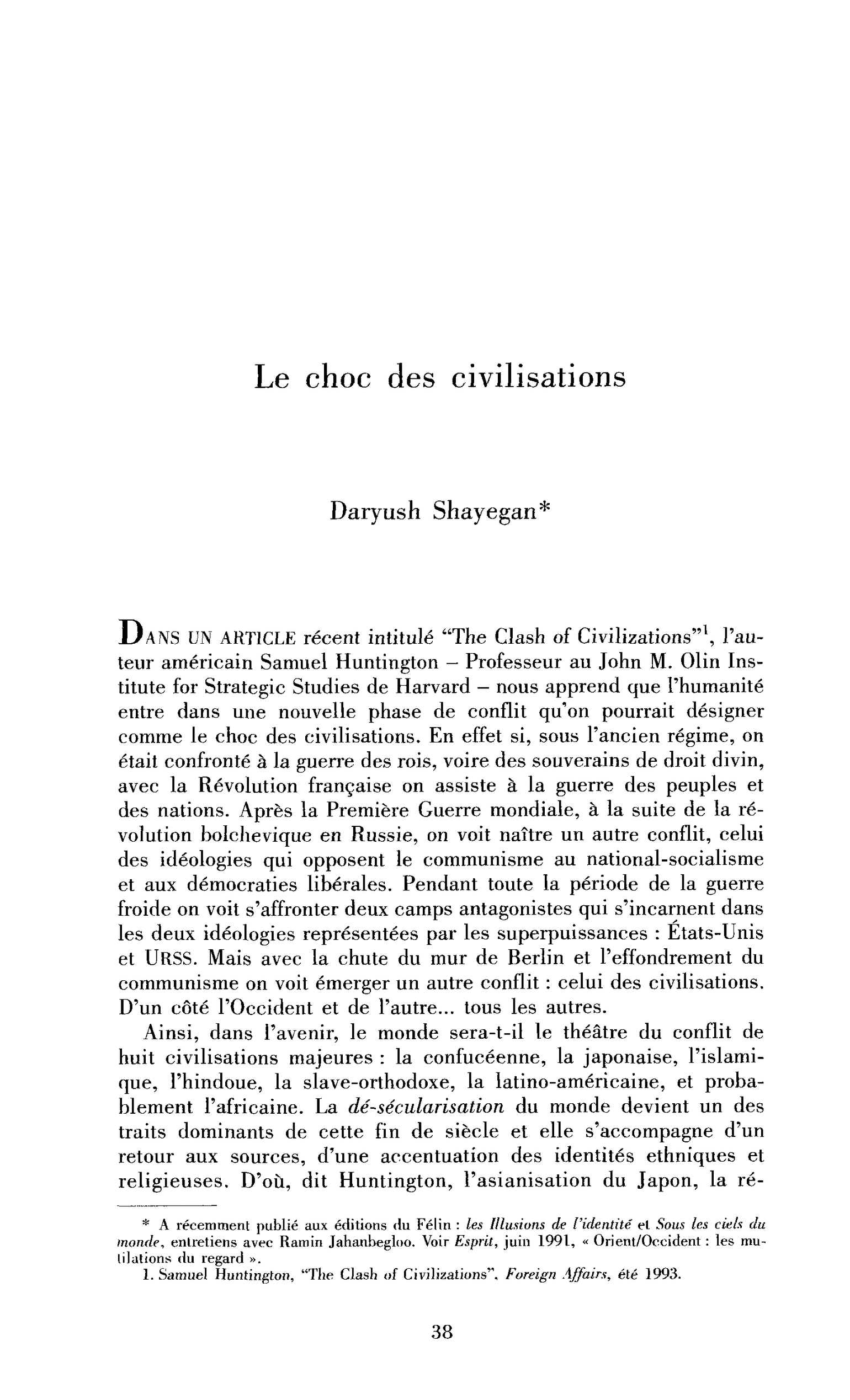 Le choc des civilisations