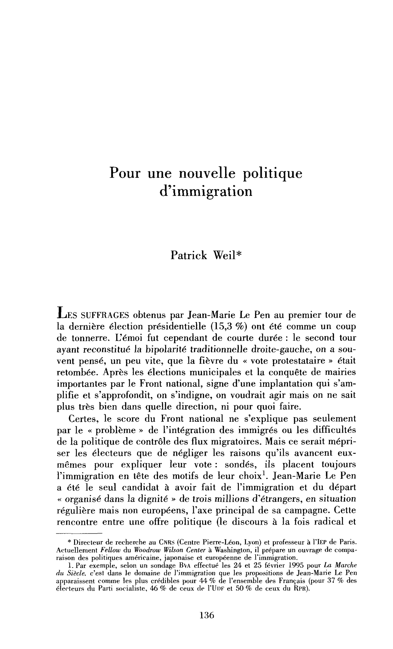 Pour une nouvelle politique d’immigration