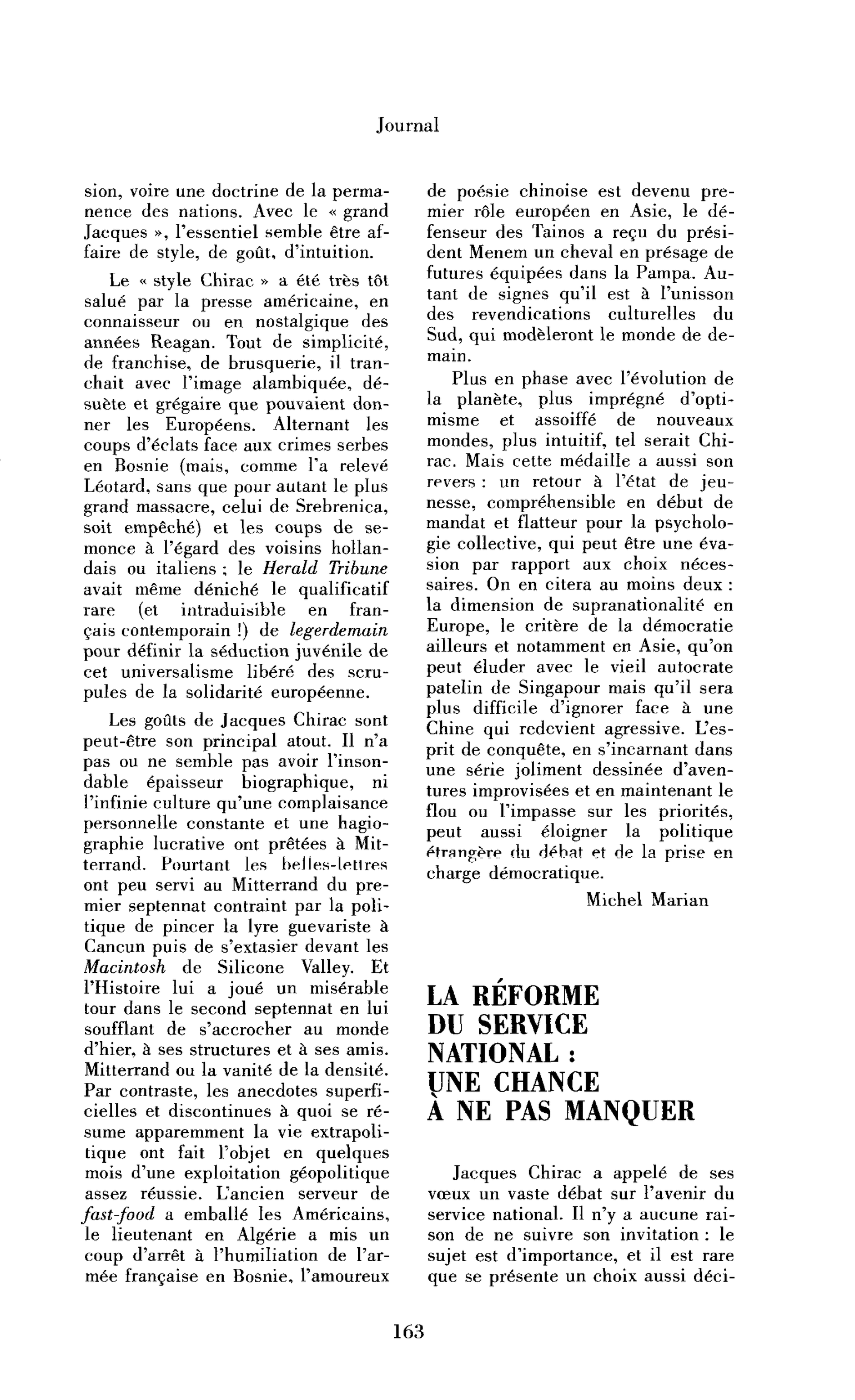 La réforme du service national : une chance à ne pas manquer