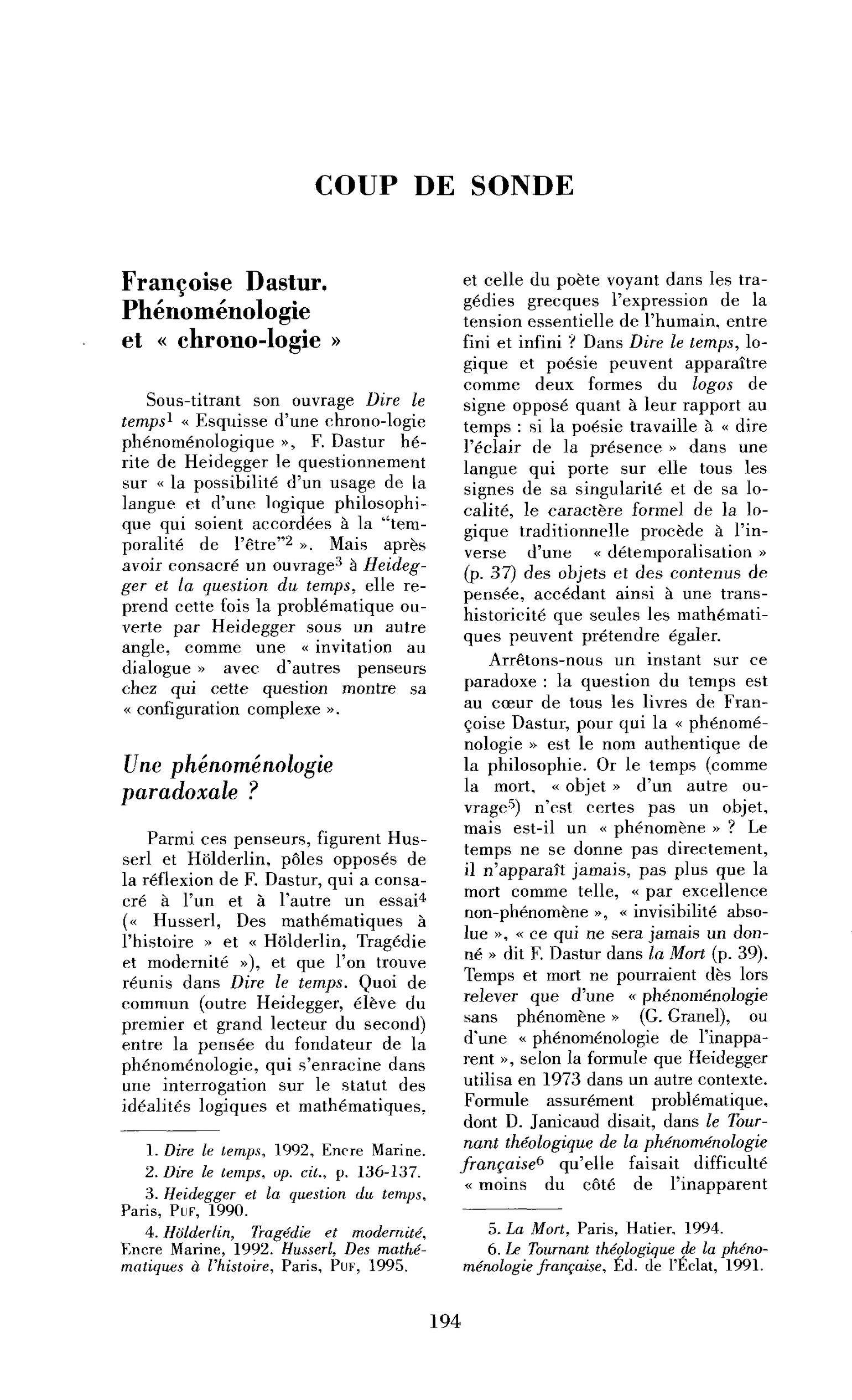Françoise Dastur. Phénoménologie et « chrono-logie »