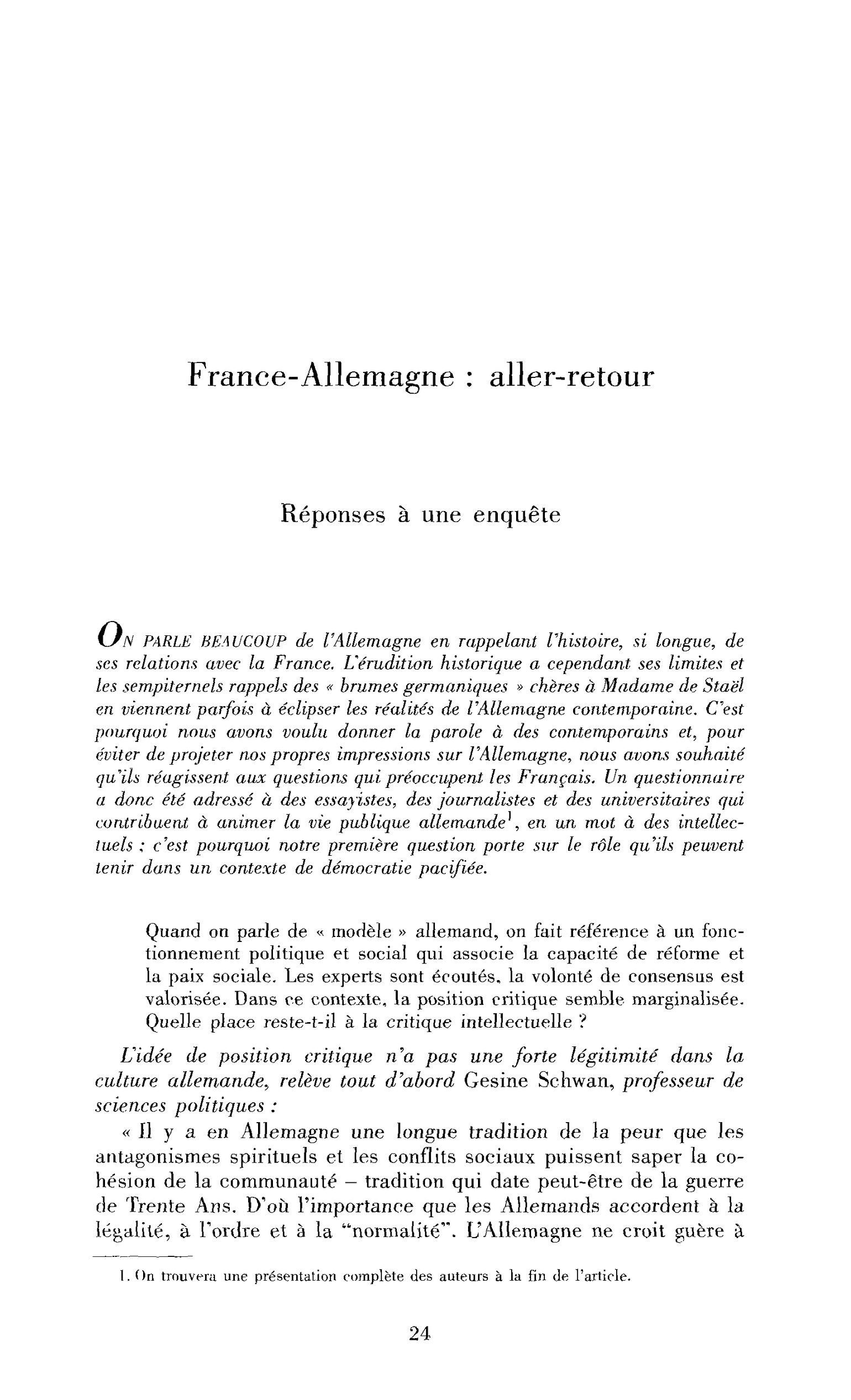 France-Allemagne : aller-retour. (Enquête)