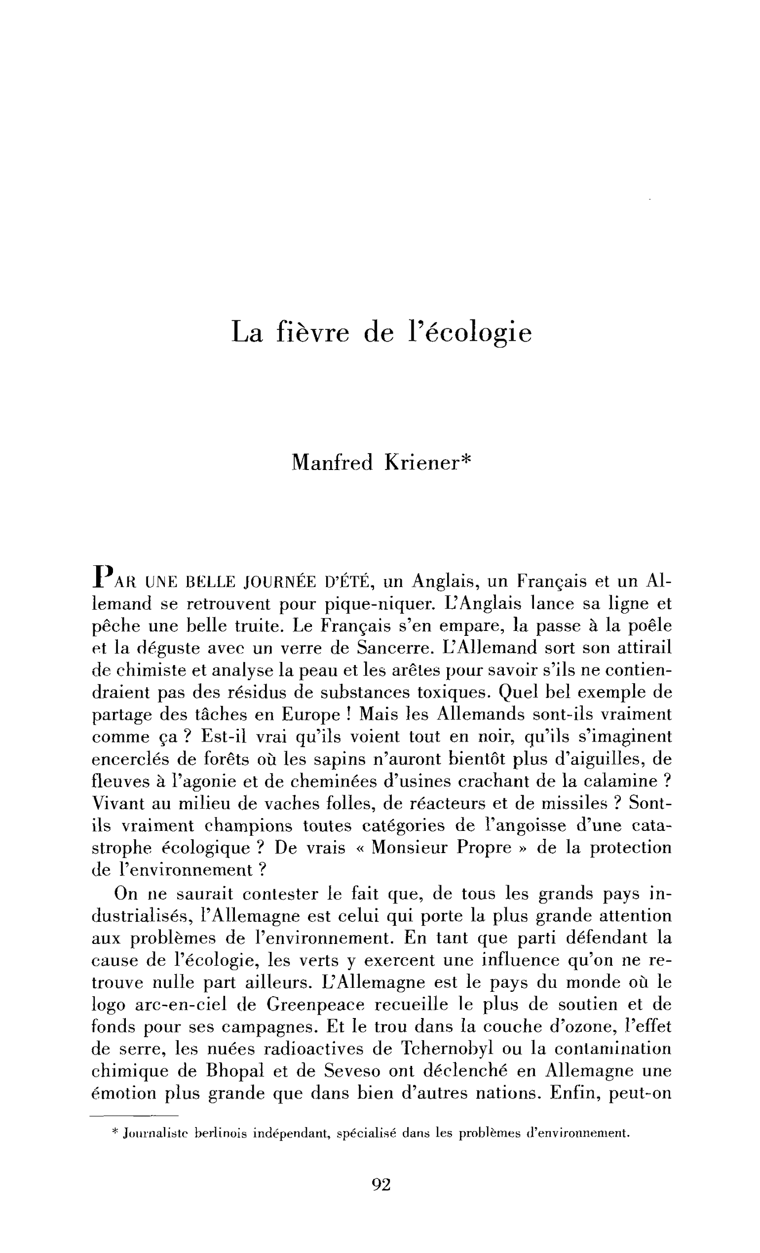 La fièvre de l’écologie