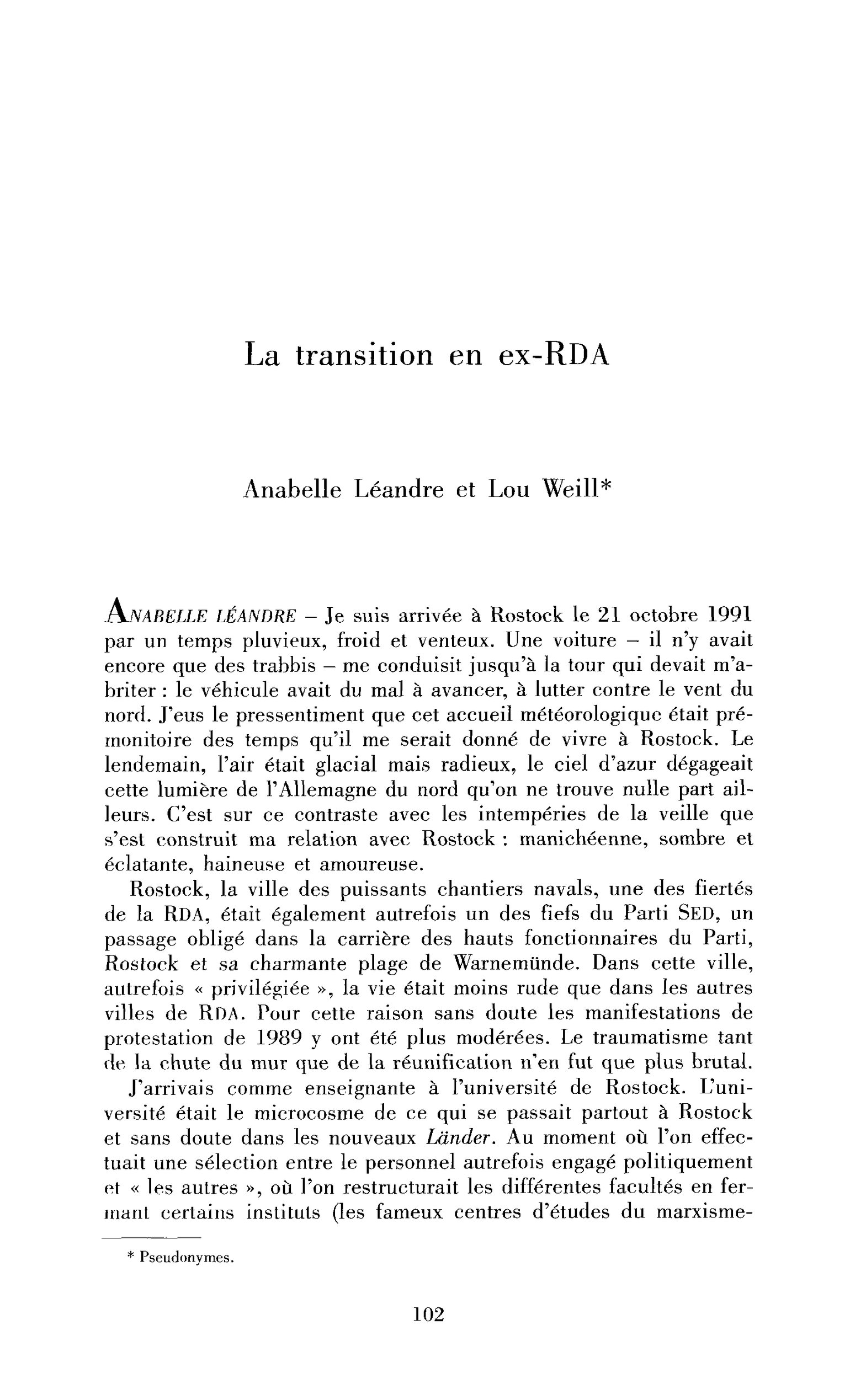 La transition en ex-RDA
