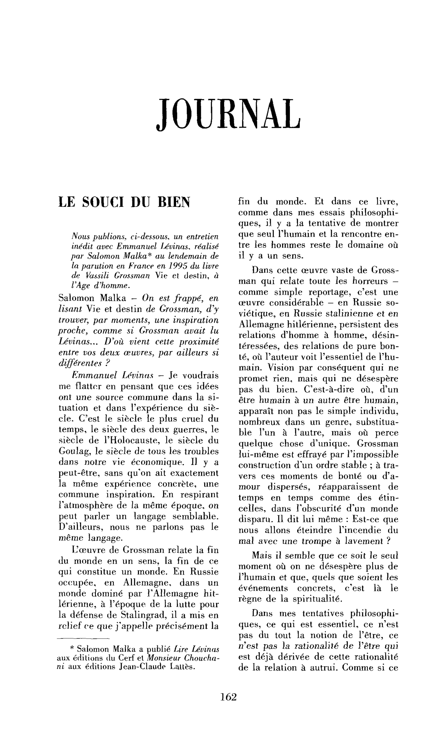 Le souci du bien (entretien inédit avec Emmanuel Lévinas)