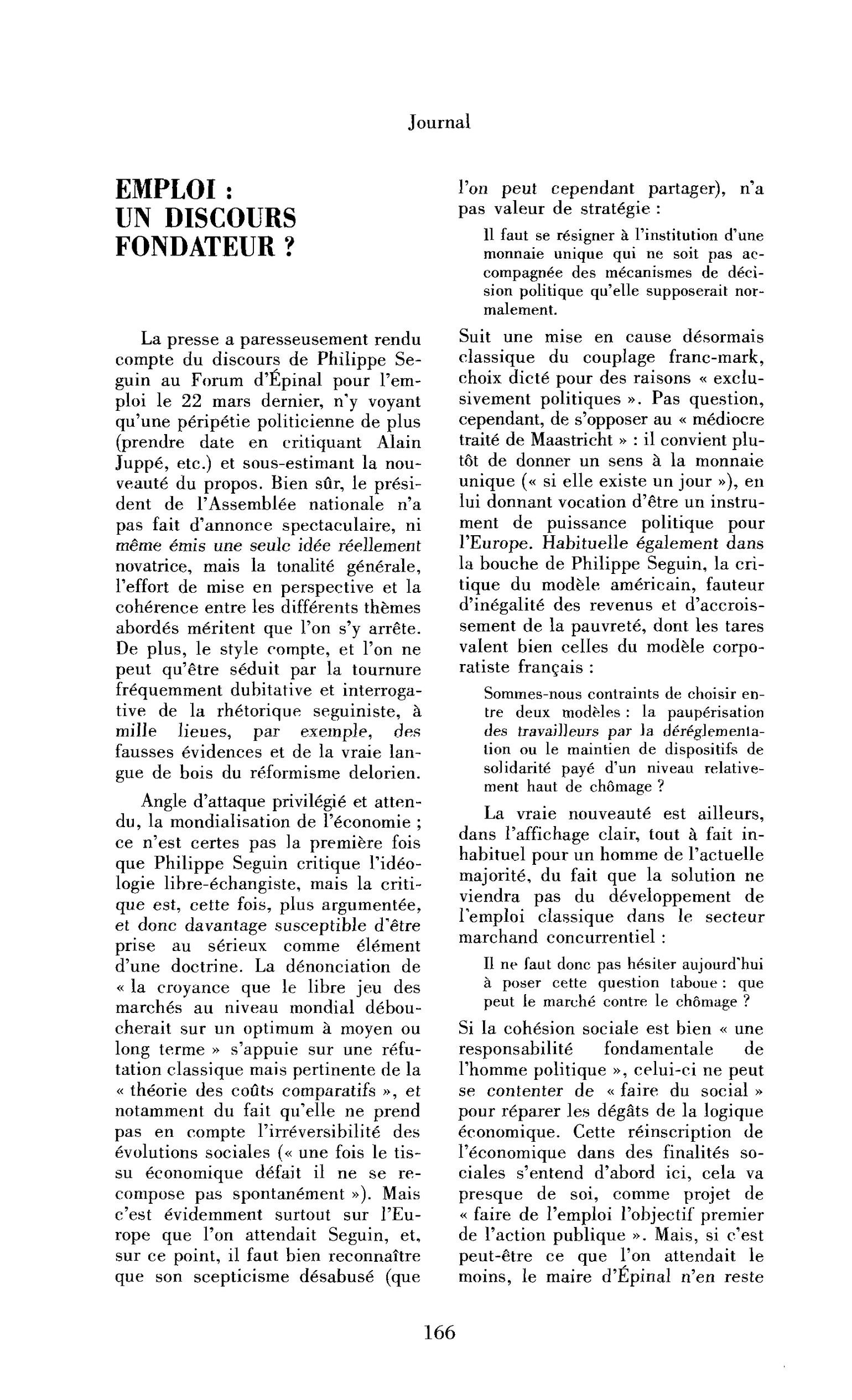 Emploi : un discours fondateur ?