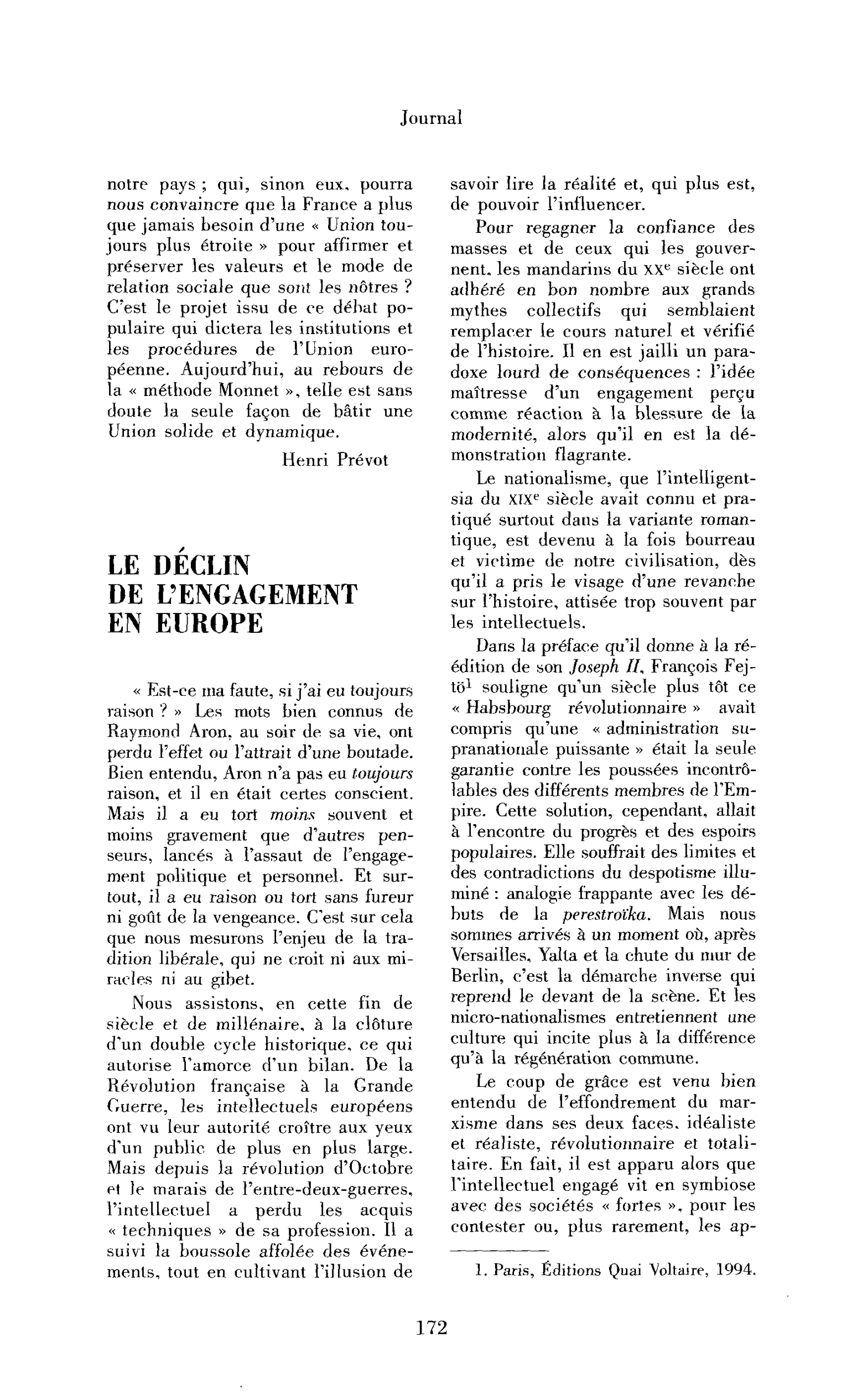 Le déclin de l’engagement en Europe