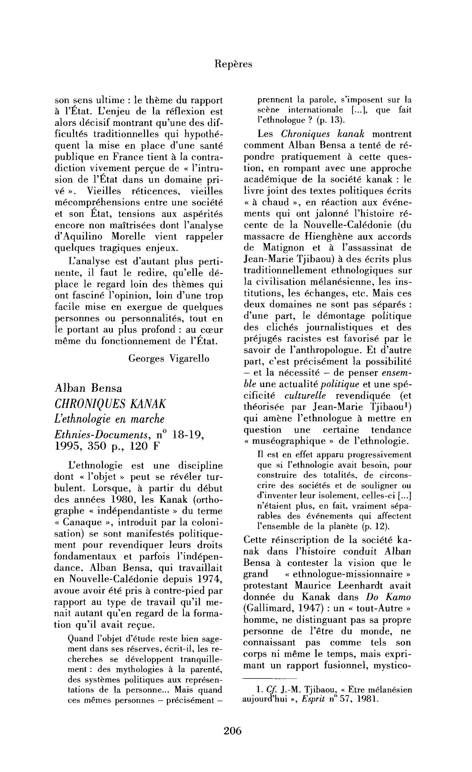 Alban Bensa : Chroniques kanak. L’ethnologie en marche