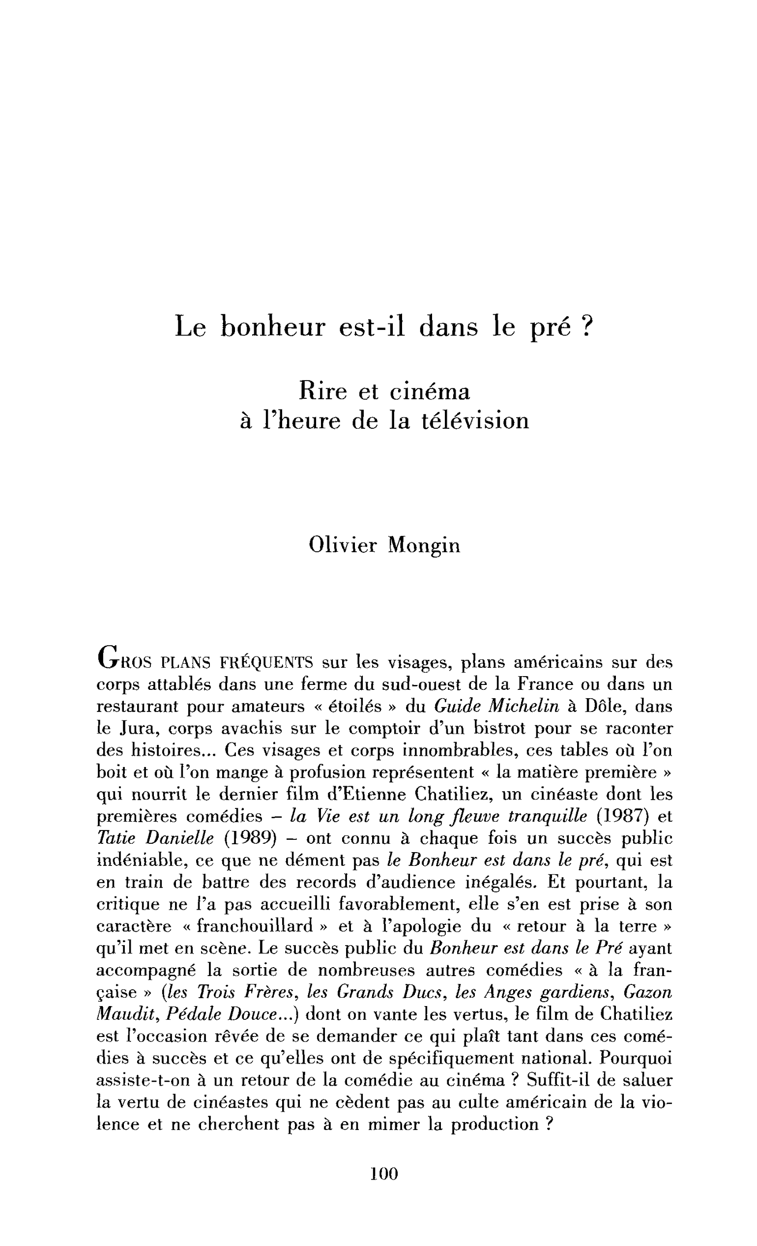 Le bonheur est-il dans le pré ? Rire et cinéma à l’heure de la télévision