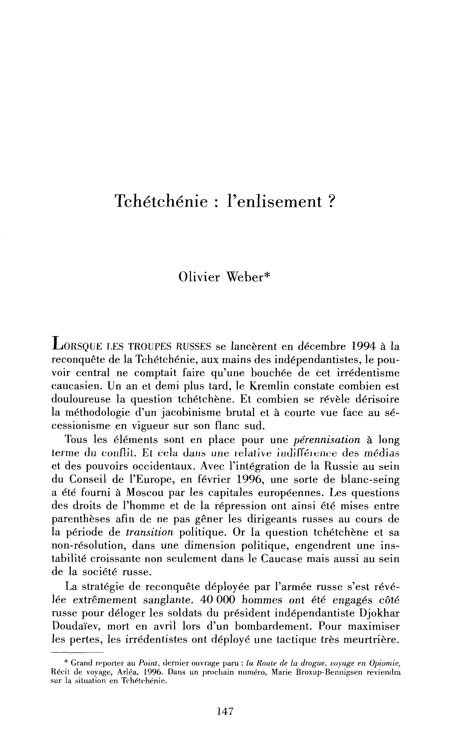 Tchétchénie : l’enlisement ?