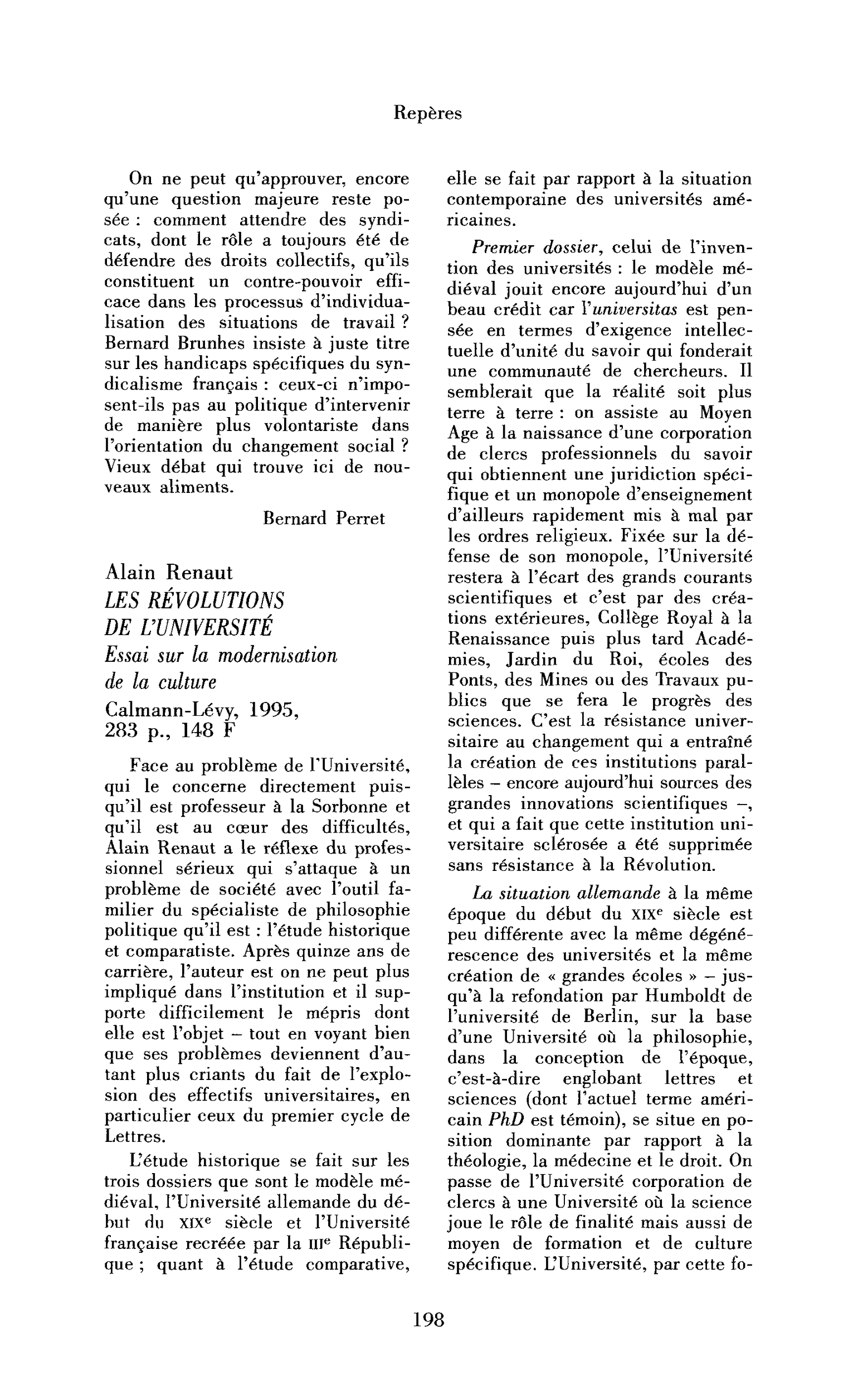 Alain Renaut : les Révolutions de l’université. Essai sur la modernisation de la culture