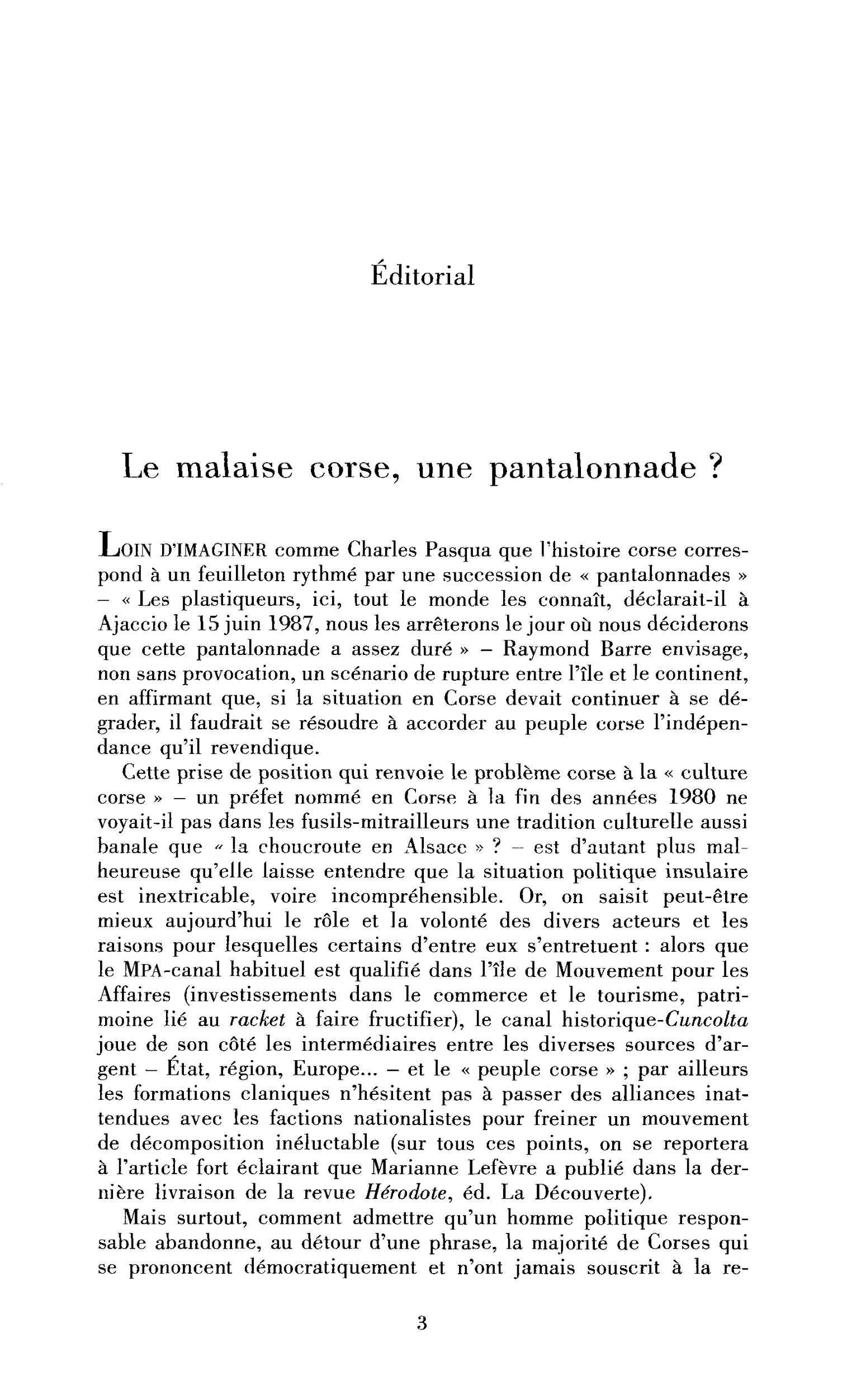 Le malaise corse, une pantalonnade ?