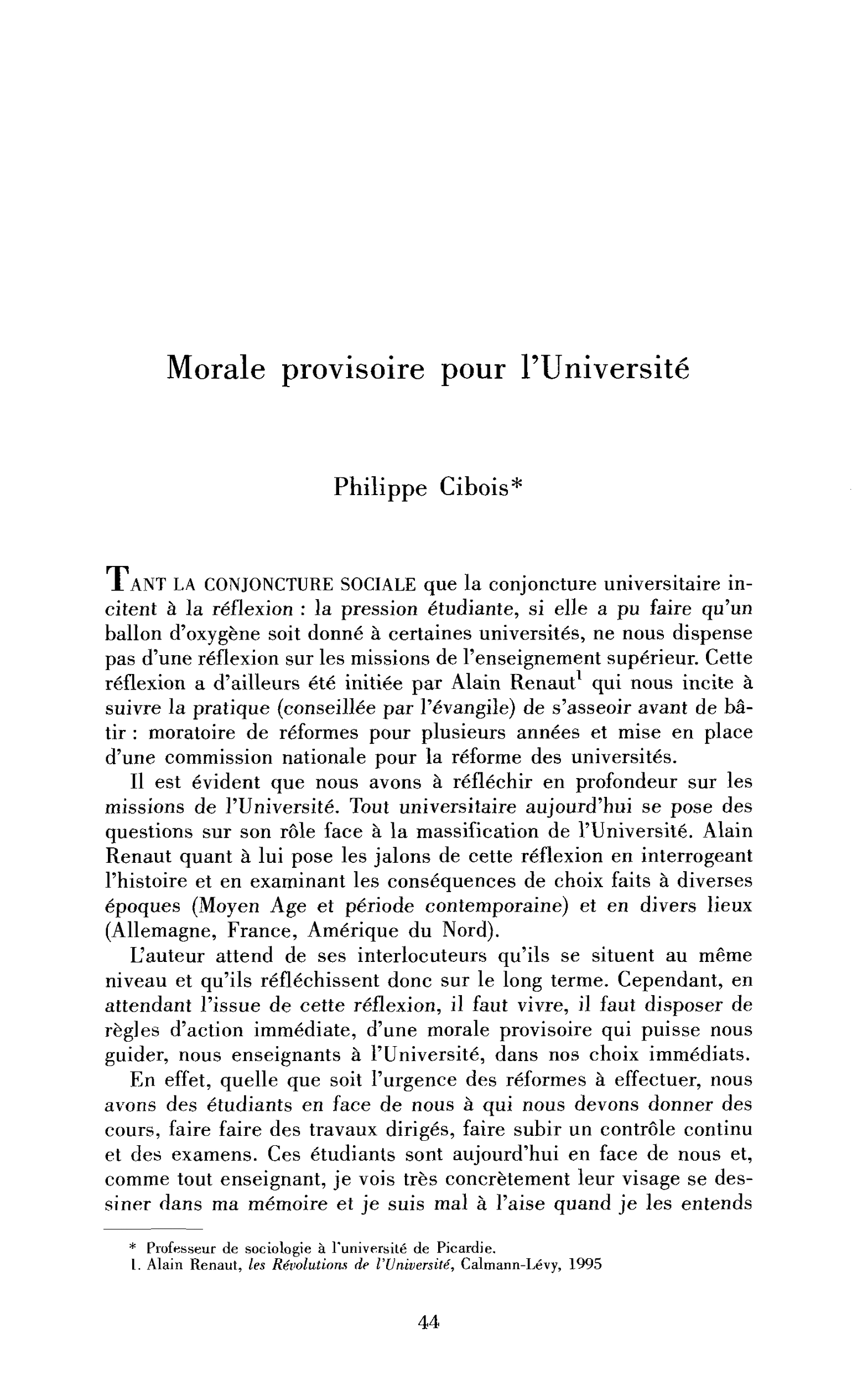 Morale provisoire pour l’université