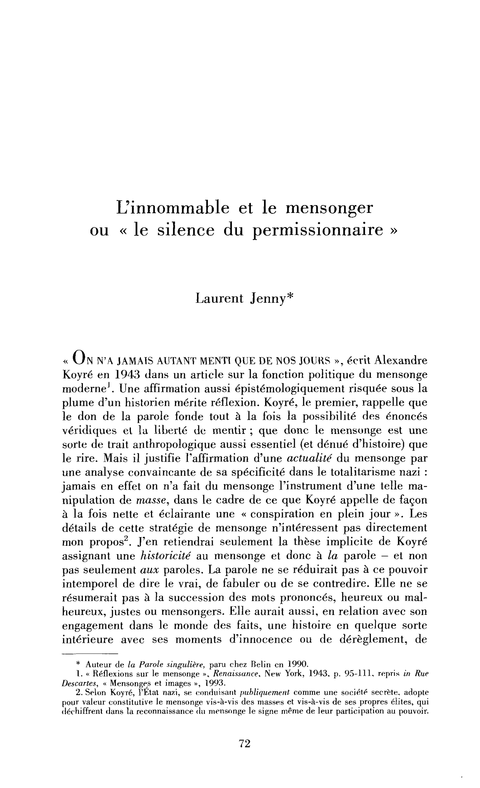 L’innommable et le mensonger ou le « silence du permissionnaire »