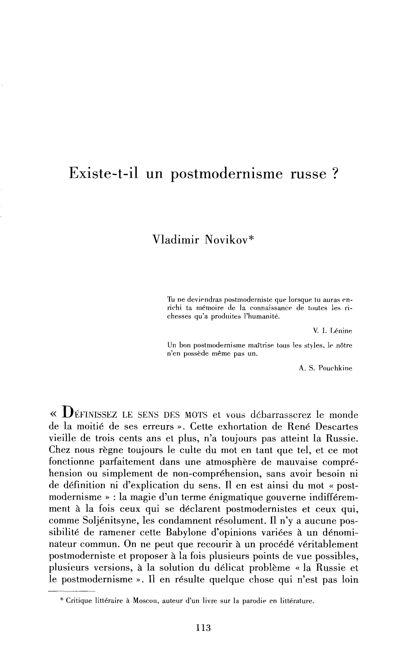 Existe-t-il un postmodernisme russe ?
