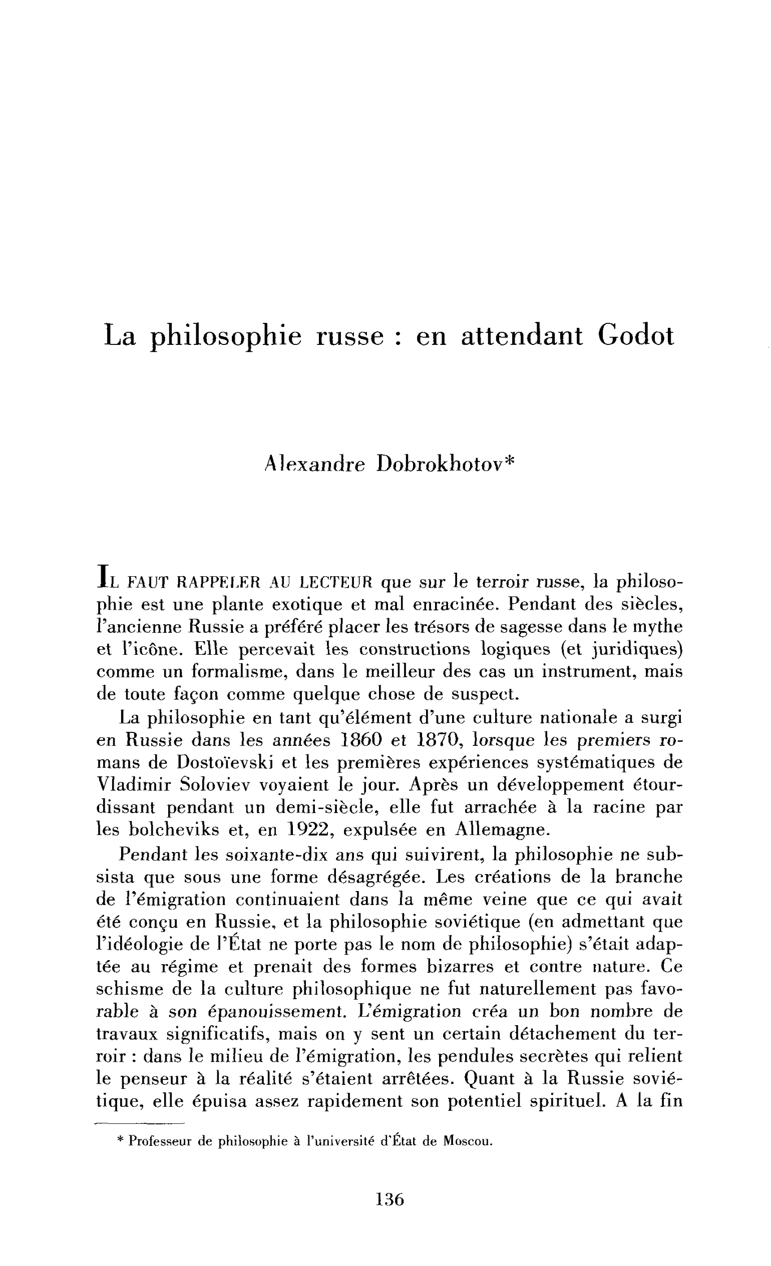 La philosophie : en attendant Godot