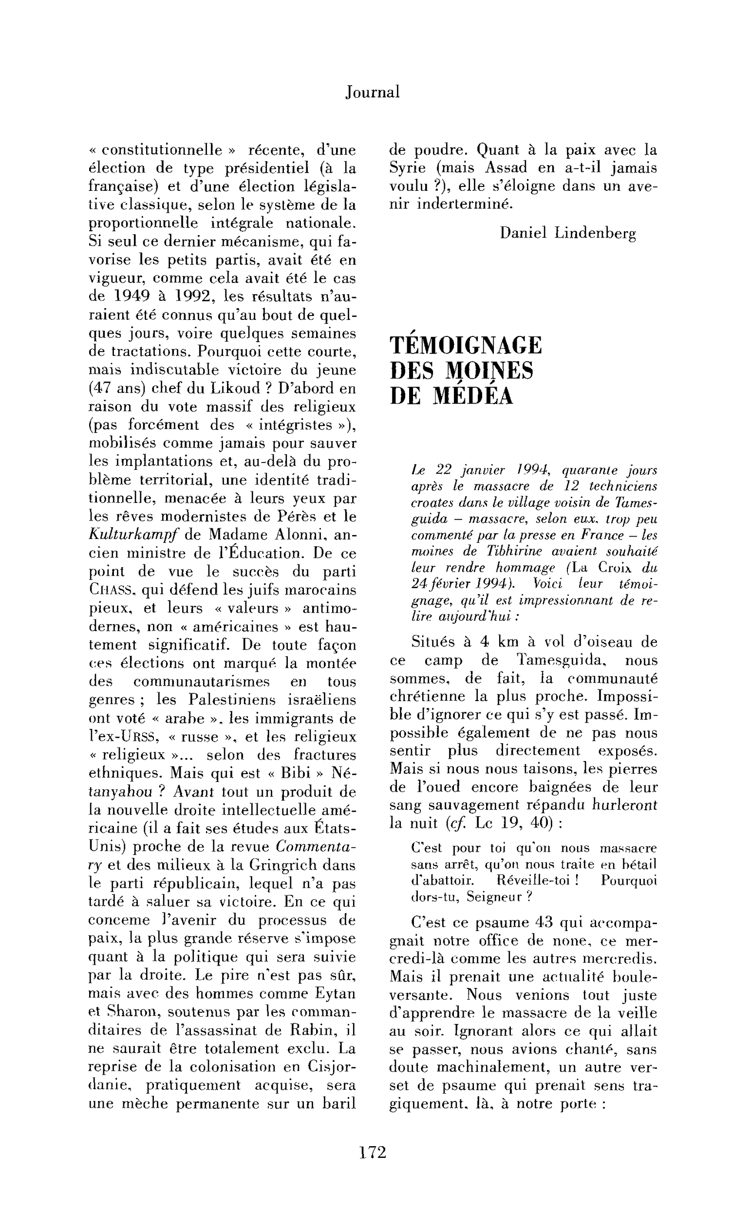 Témoignage des moines de Médéa