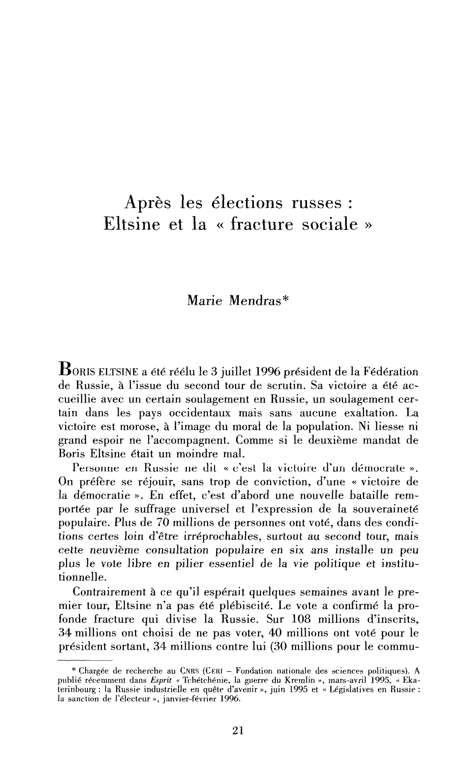Eltsine et la fracture sociale