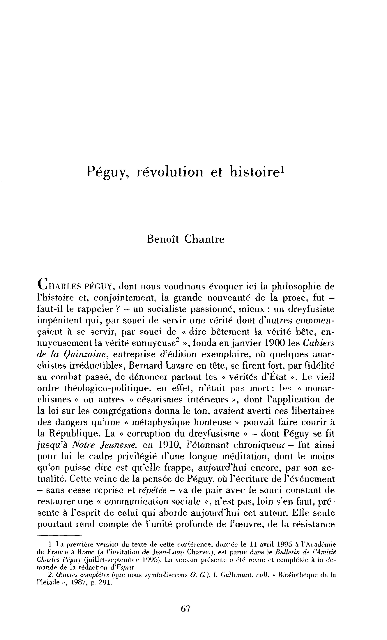 Péguy, révolution et histoire