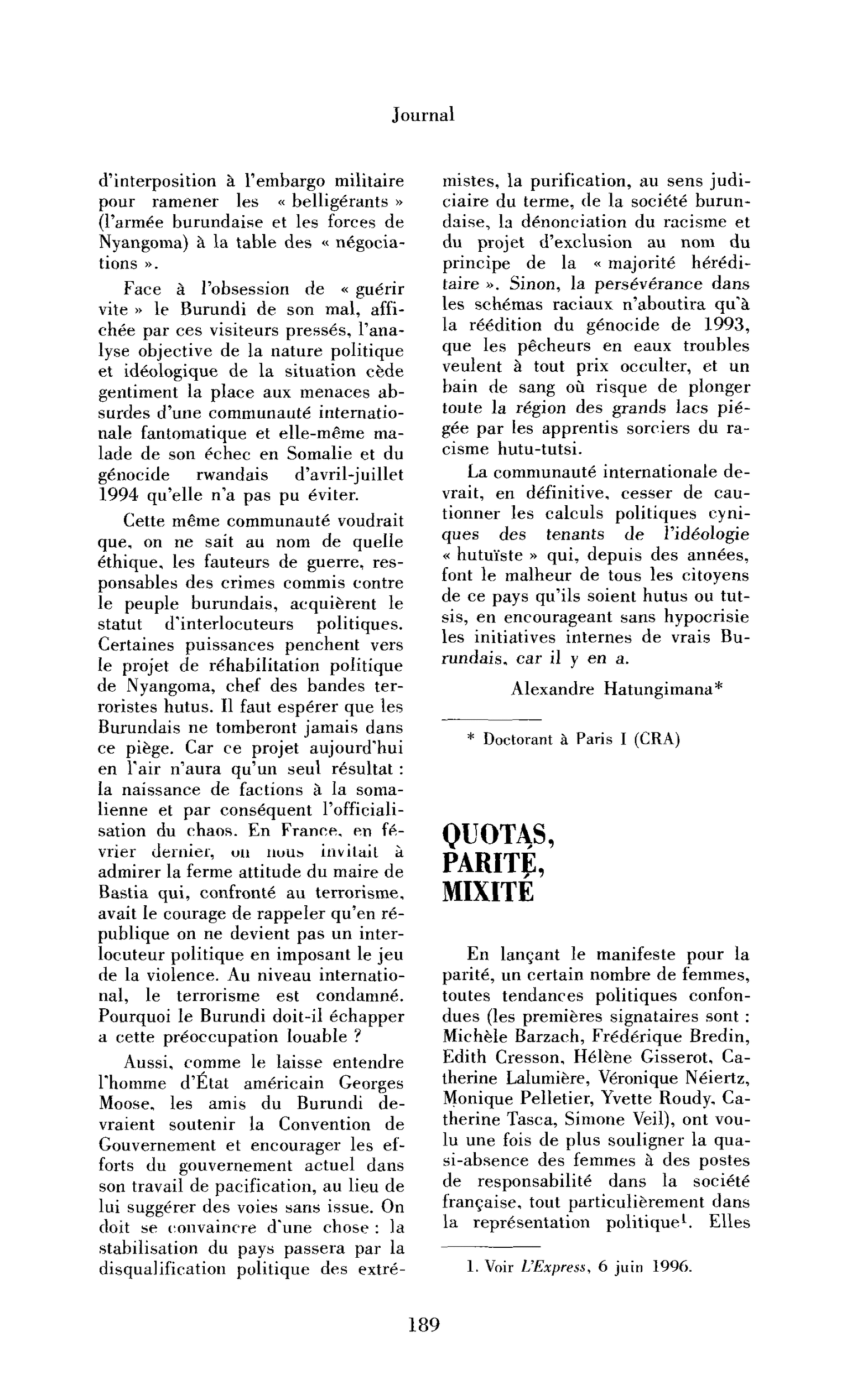 Quotas, parité, mixité