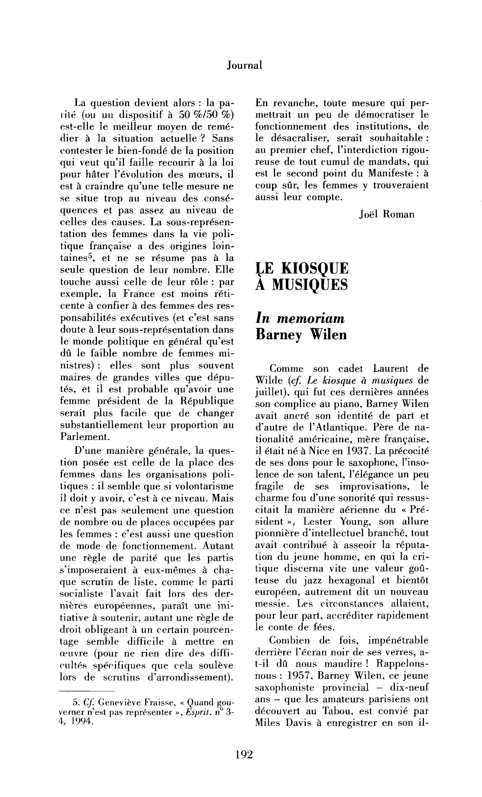 Le kiosque à musique : in memoriam Barney Wilen