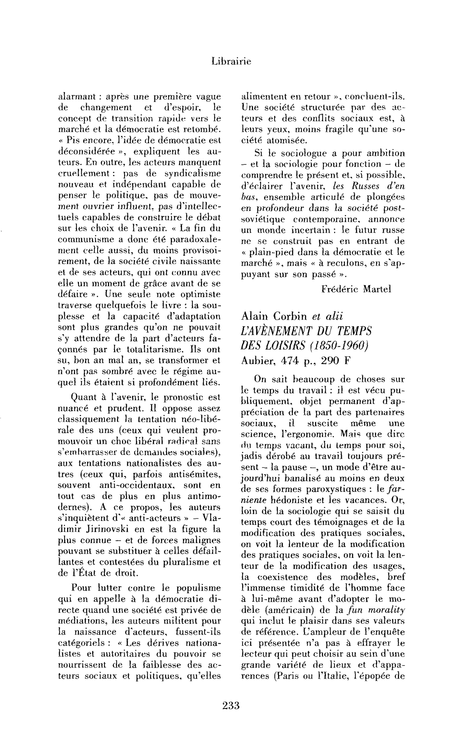 Alain Corbin et al. : l’Avènement du temps des loisirs (1850-1960)
