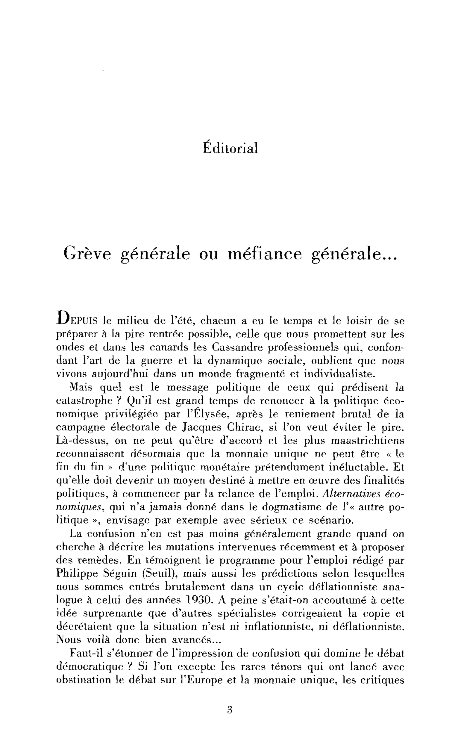 Grève générale ou méfiance générale ?