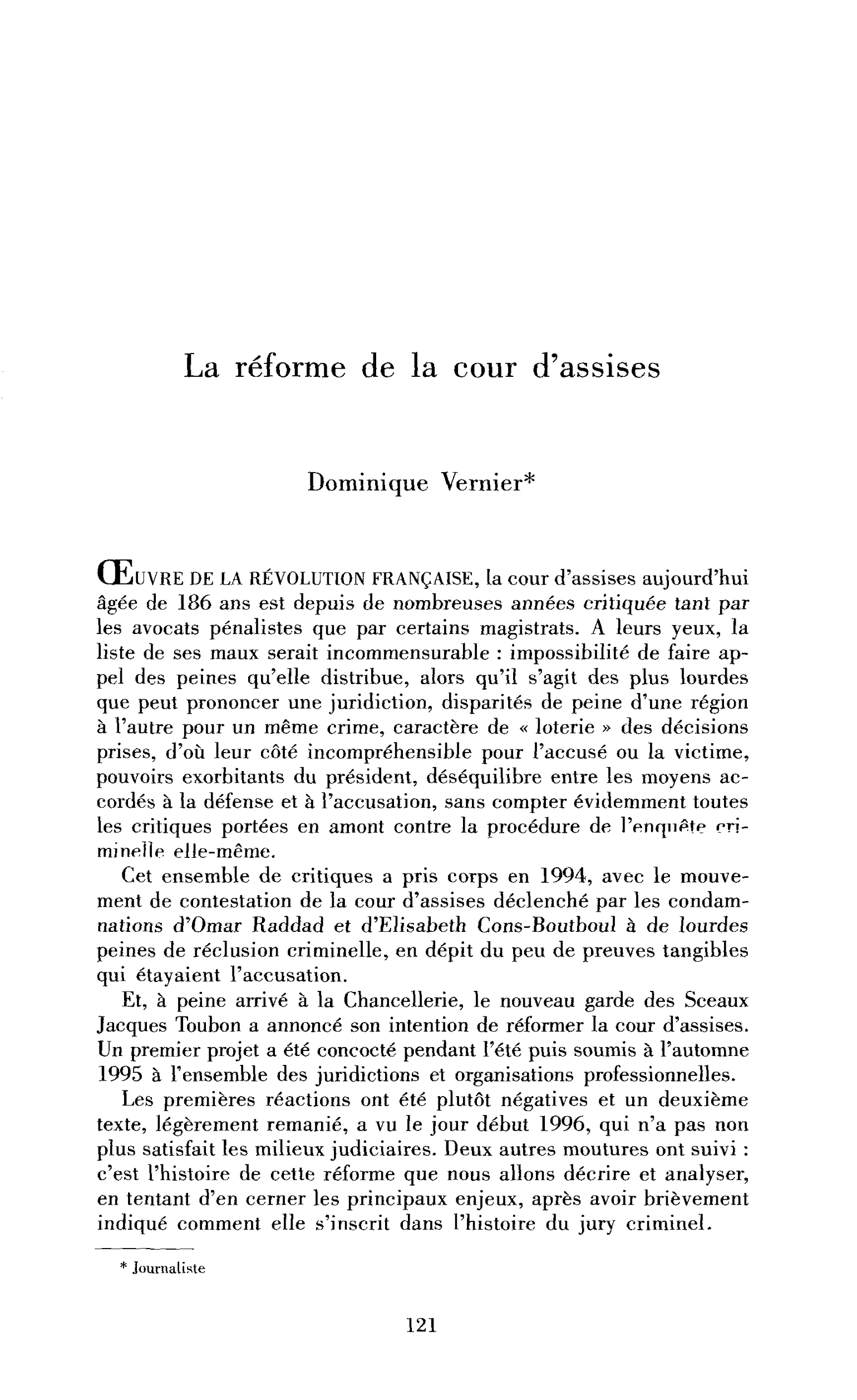 La réforme de la cour d’assises