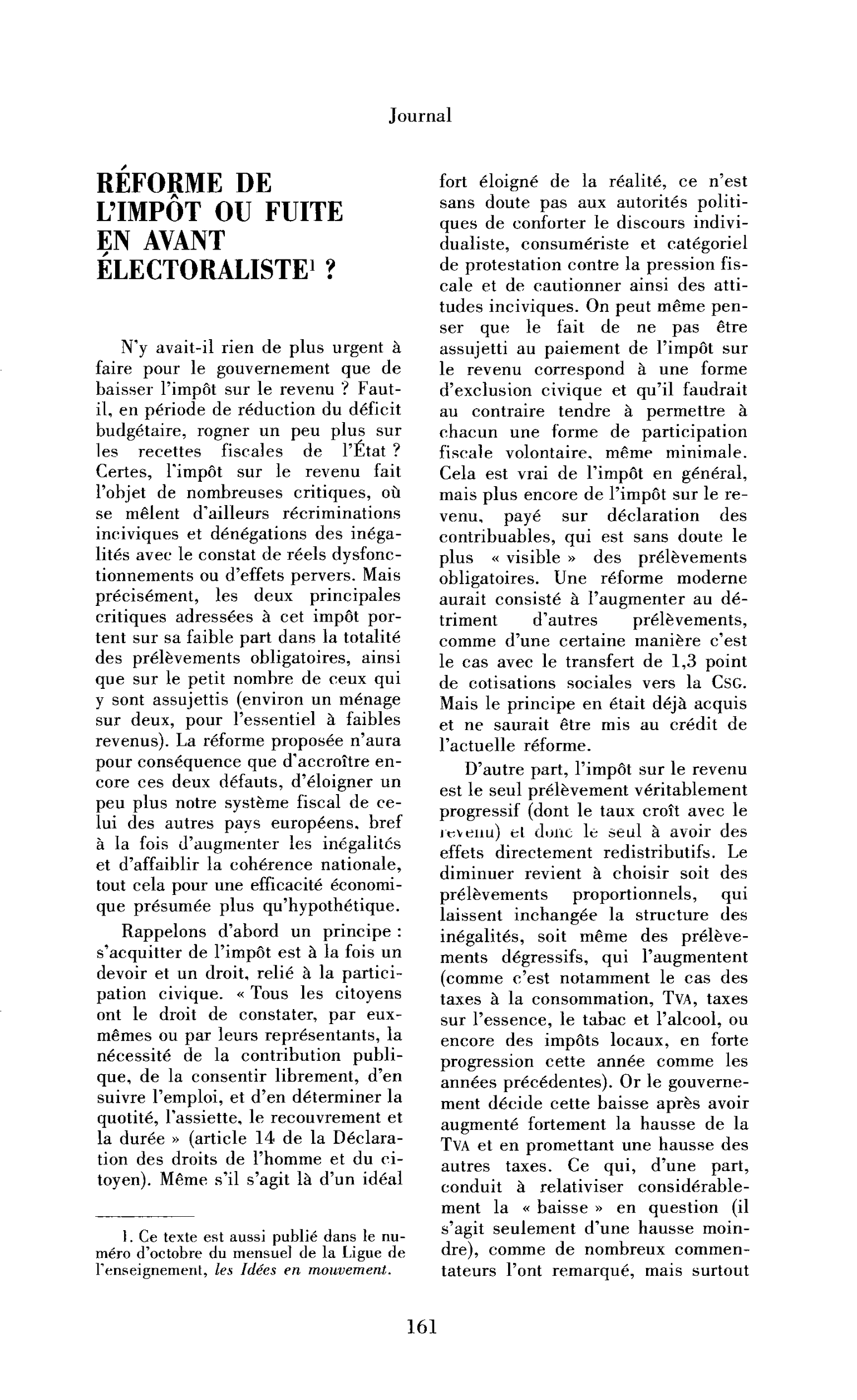 Réforme de l’impôt ou fuite en avant électoraliste ?