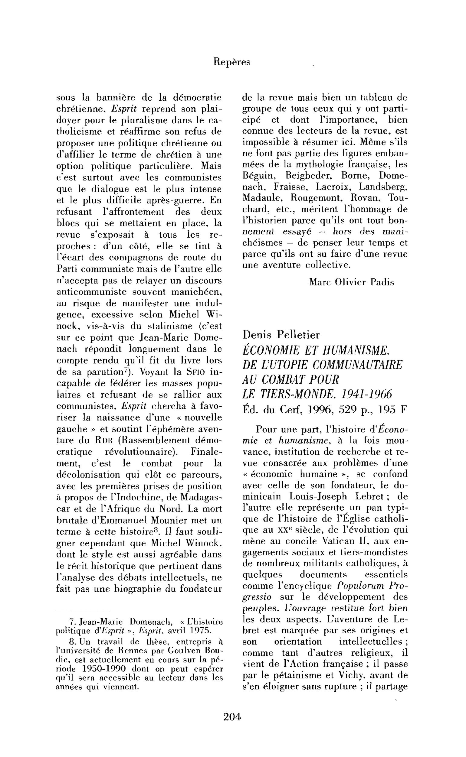 Denis Pelletier : Économie et humanisme. De l’utopie communautaire au combat pour le tiers-monde. 1941-1966