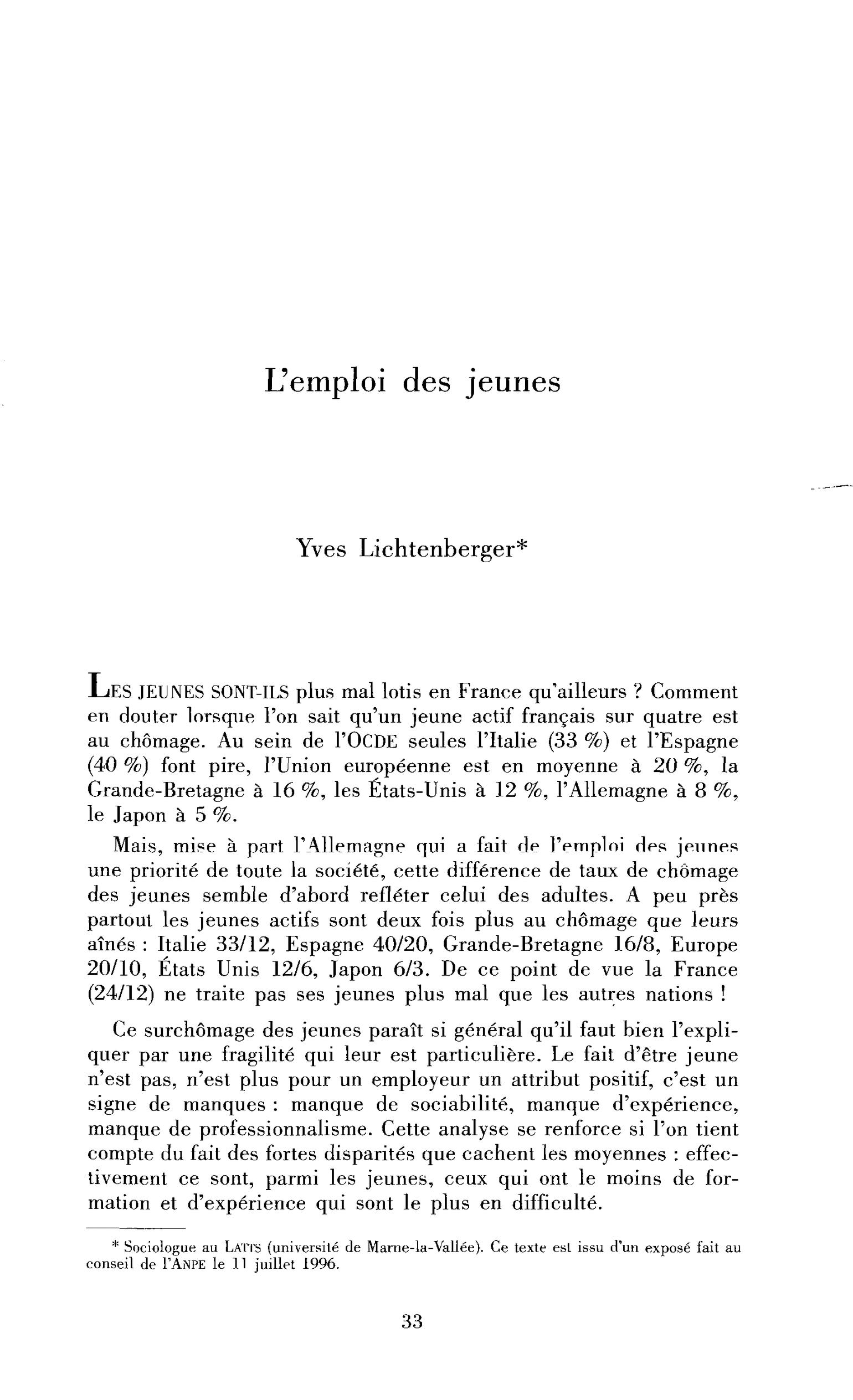 L’emploi des jeunes en France