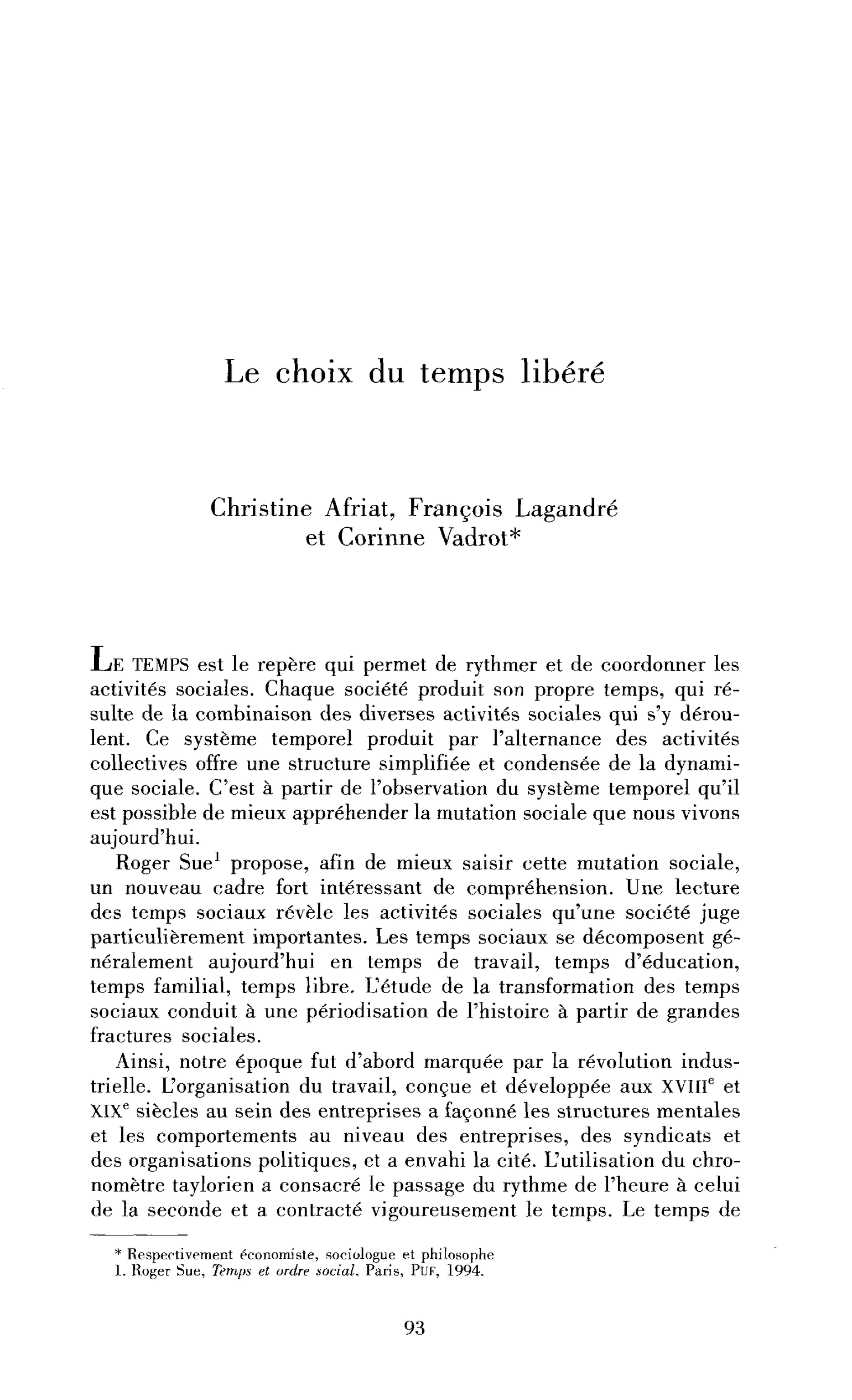 Le choix du temps libéré