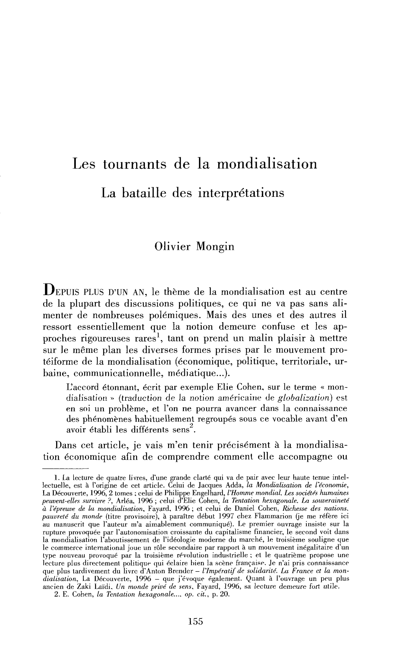 Les tournants de la mondialisation. La bataille des interprétations