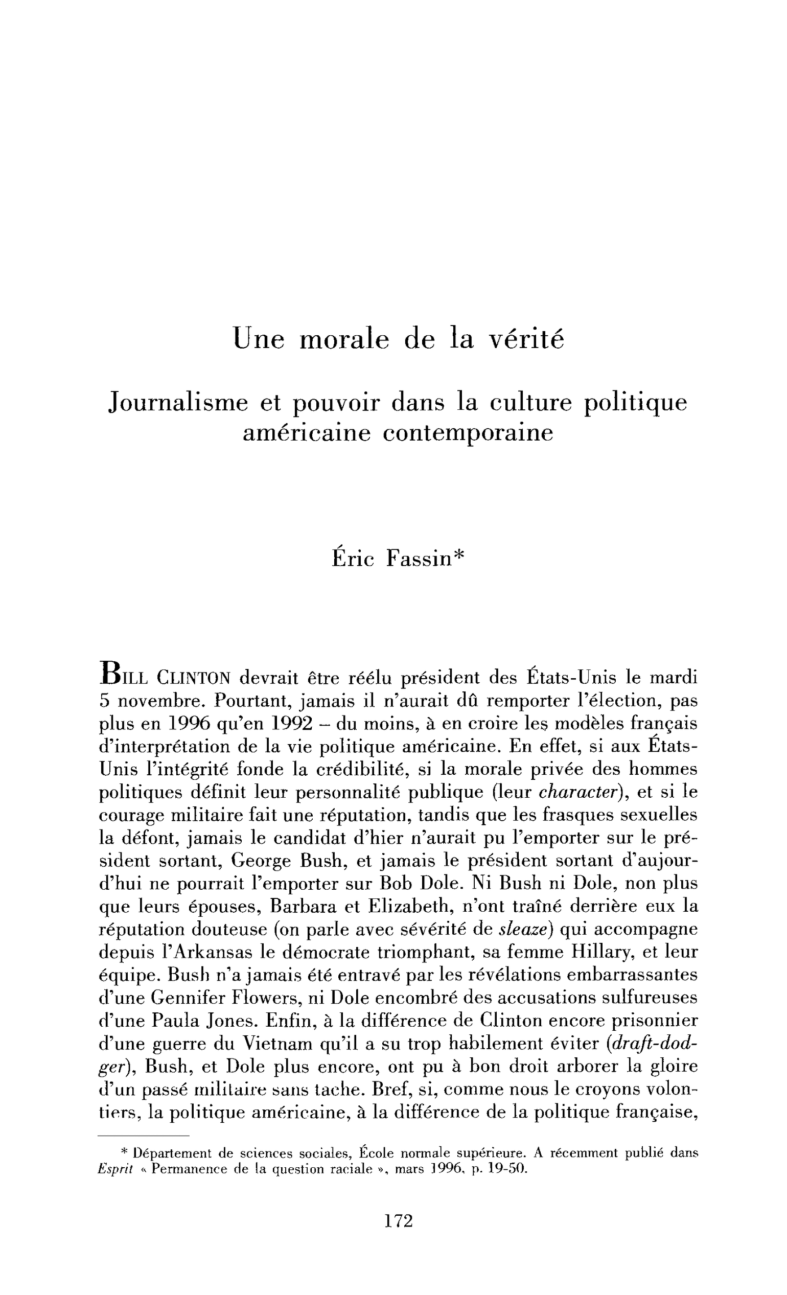 Une morale de la vérité. Journalisme et pouvoir dans la culture politique américaine contemporaine
