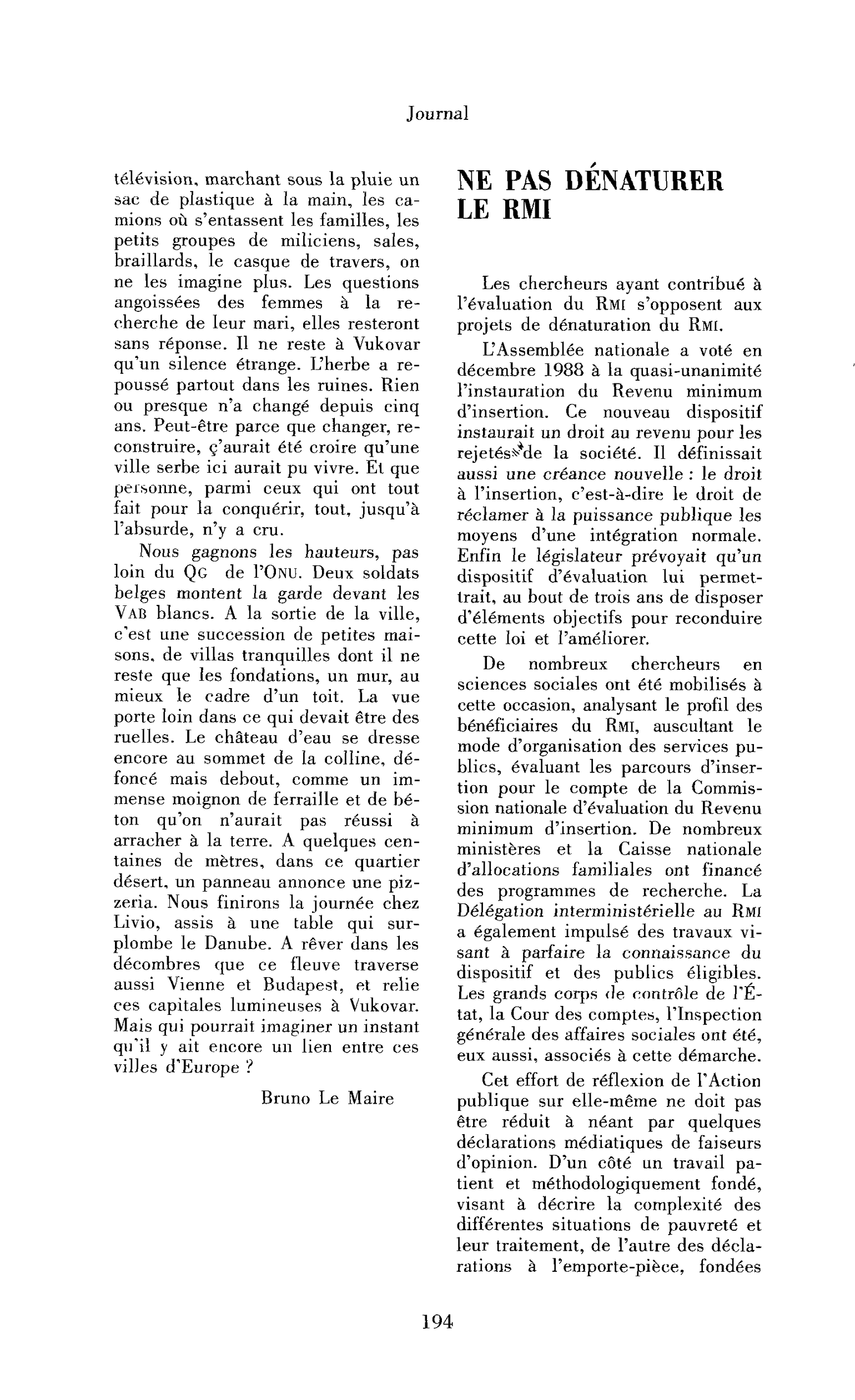 Ne pas dénaturer le RMI