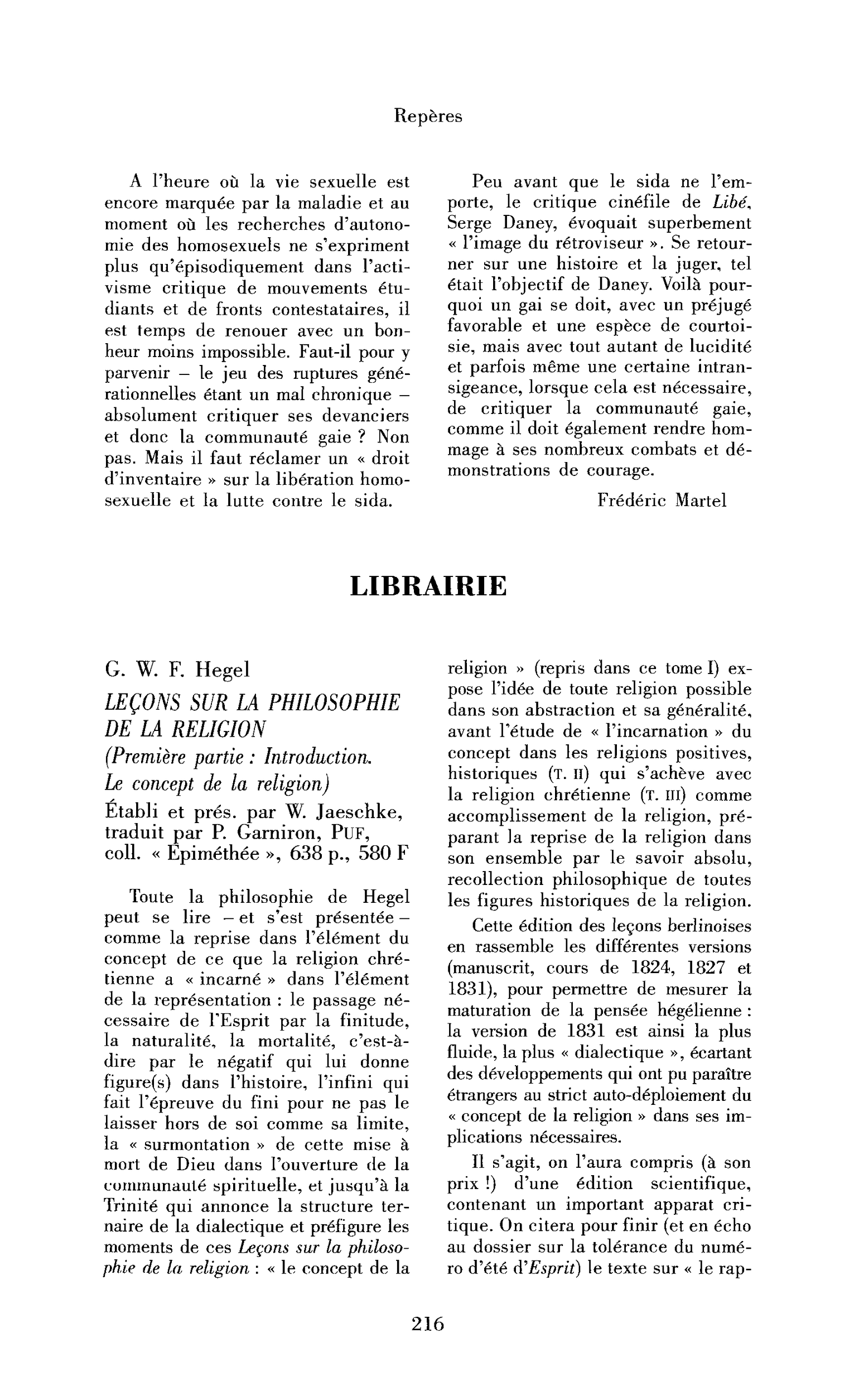 G.W.F. Hegel : Leçons sur la philosophie de la religion (Première partie : Introduction. Le concept de la religion)