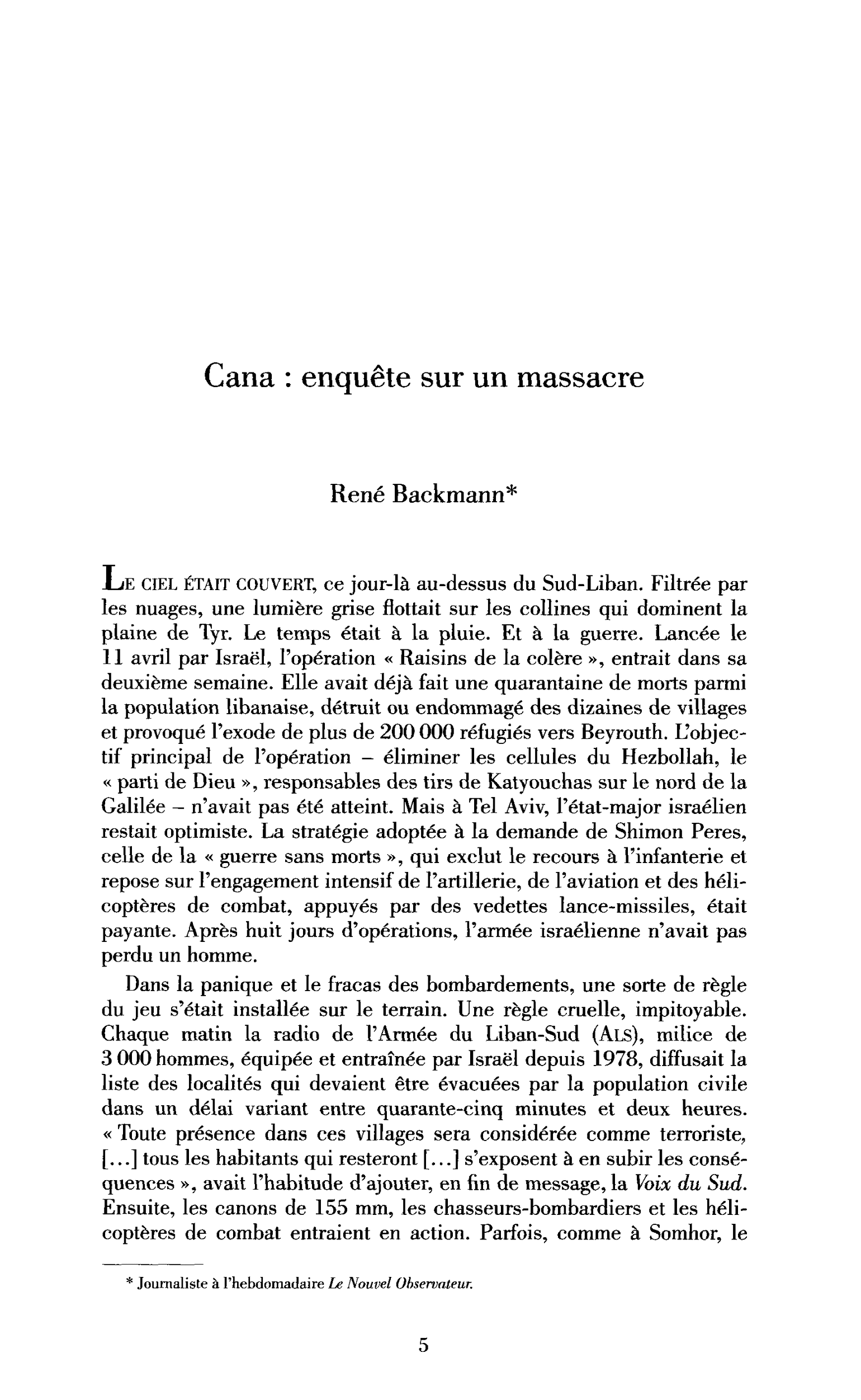 Cana : enquête sur un massacre