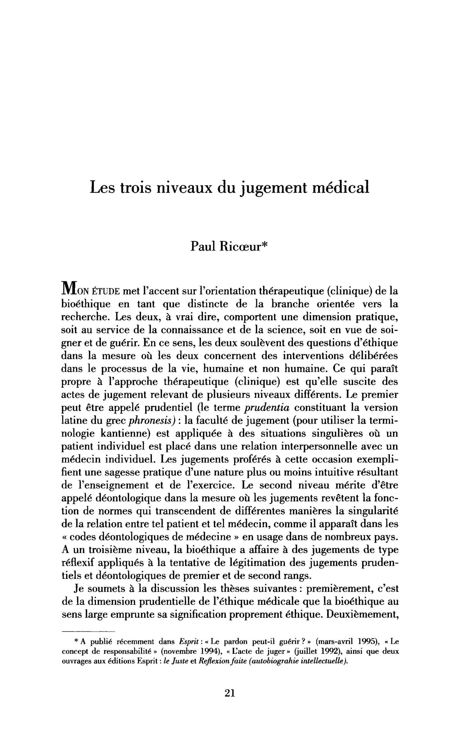 Les trois niveaux du jugement médical