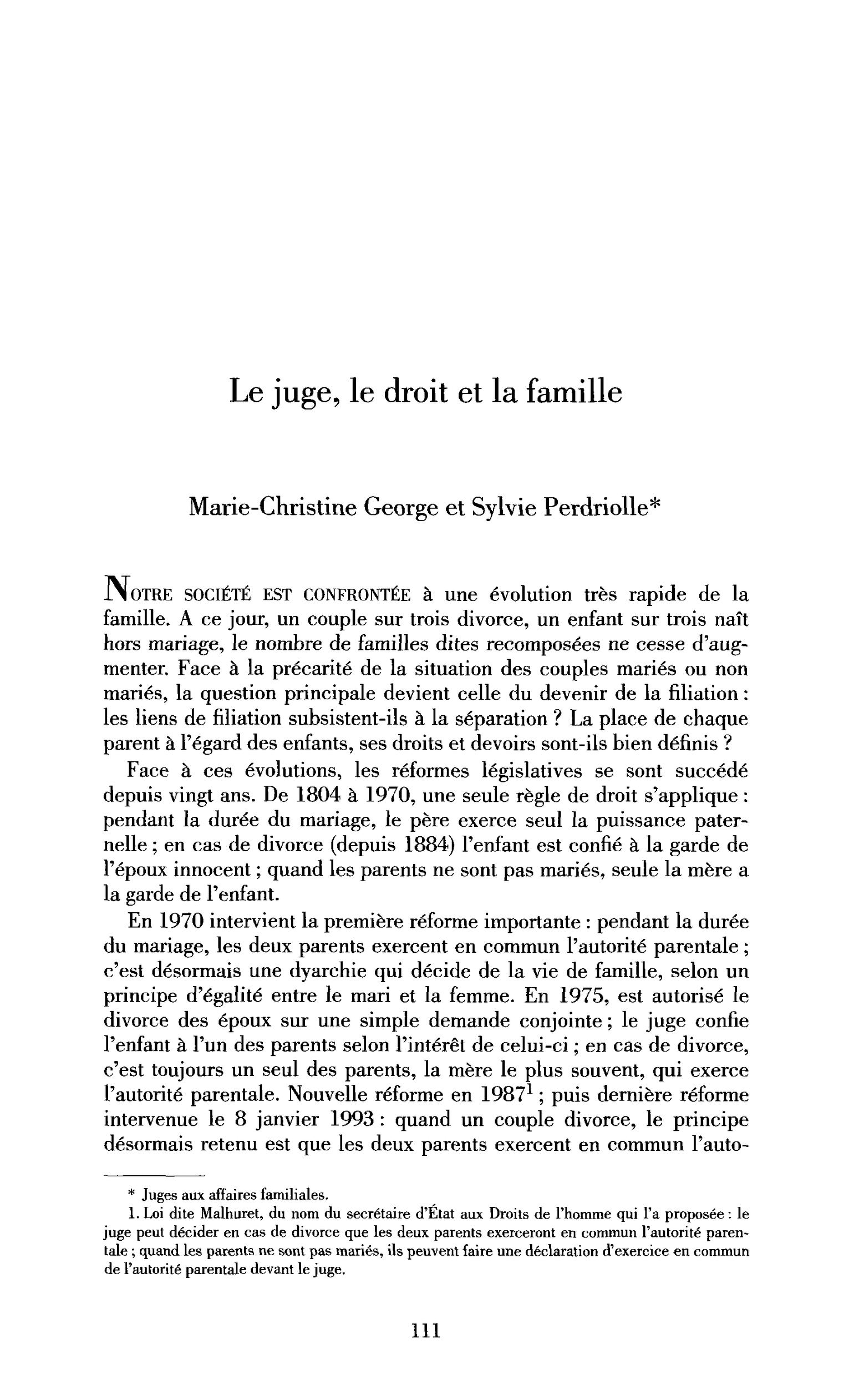 Le juge, le droit et la famille
