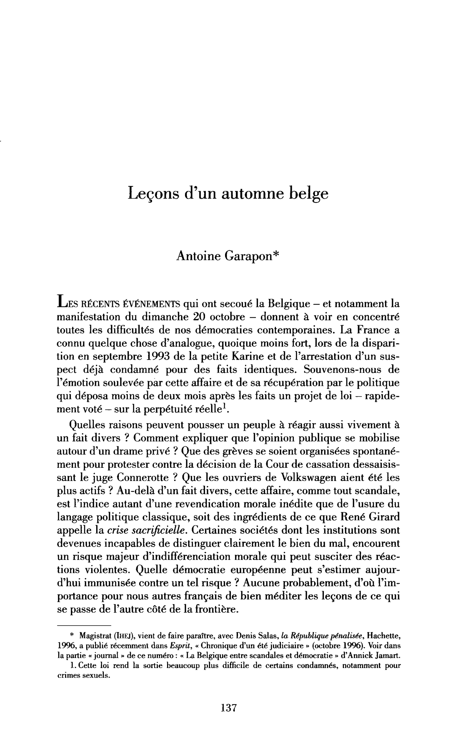 Leçons d’un automne belge
