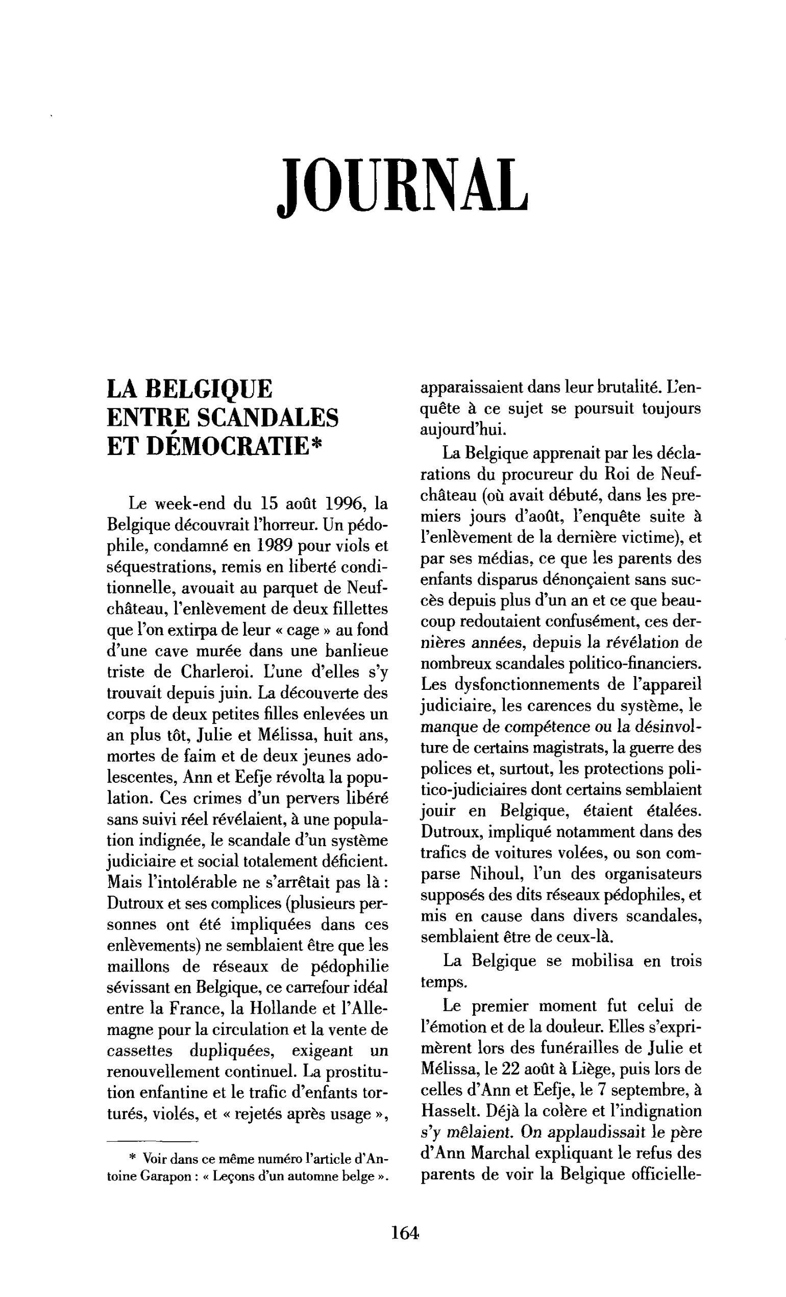 La Belgique entre scandales et démocratie