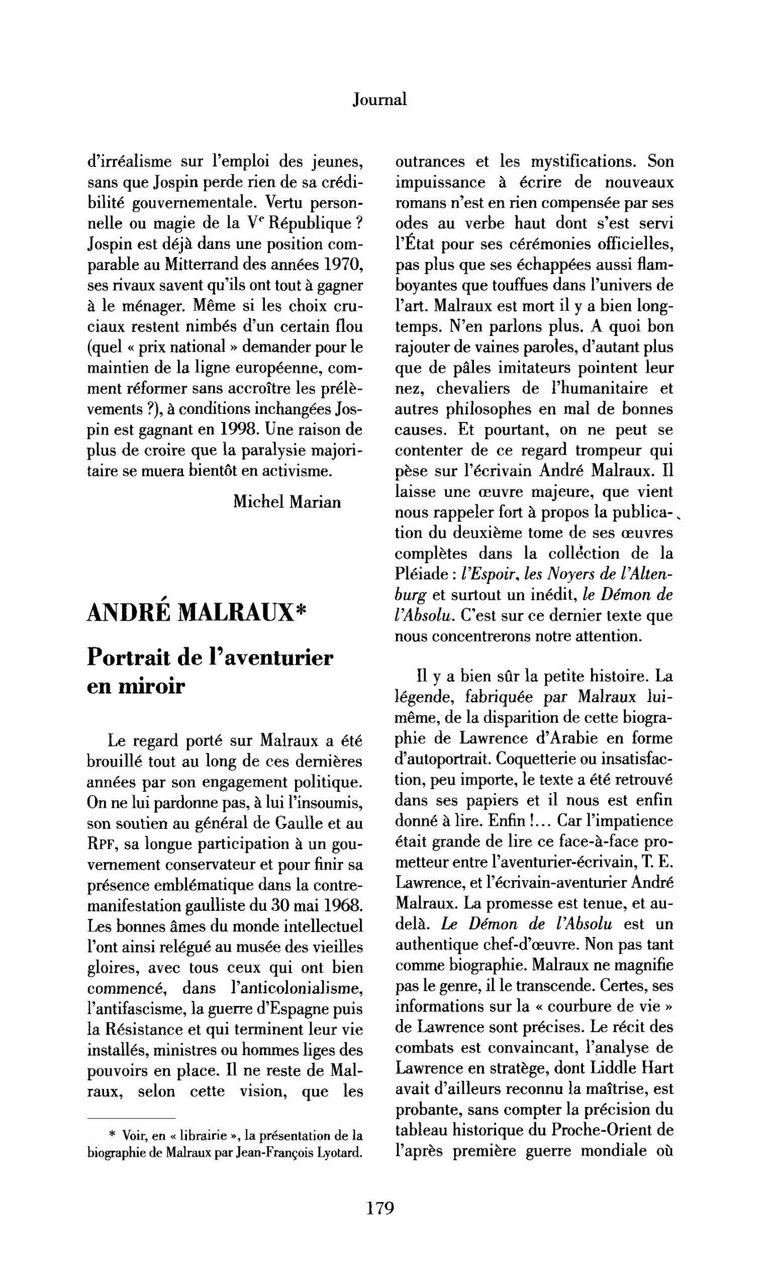 André Malraux, portrait de l’aventurier en miroir