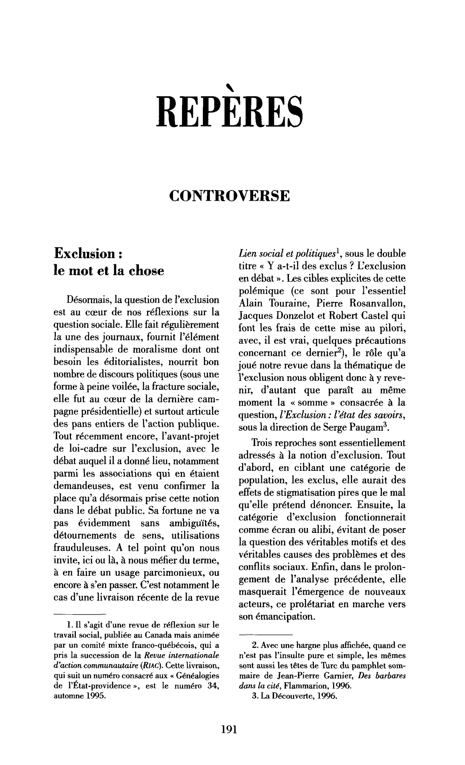 Exclusion : le mot et la chose