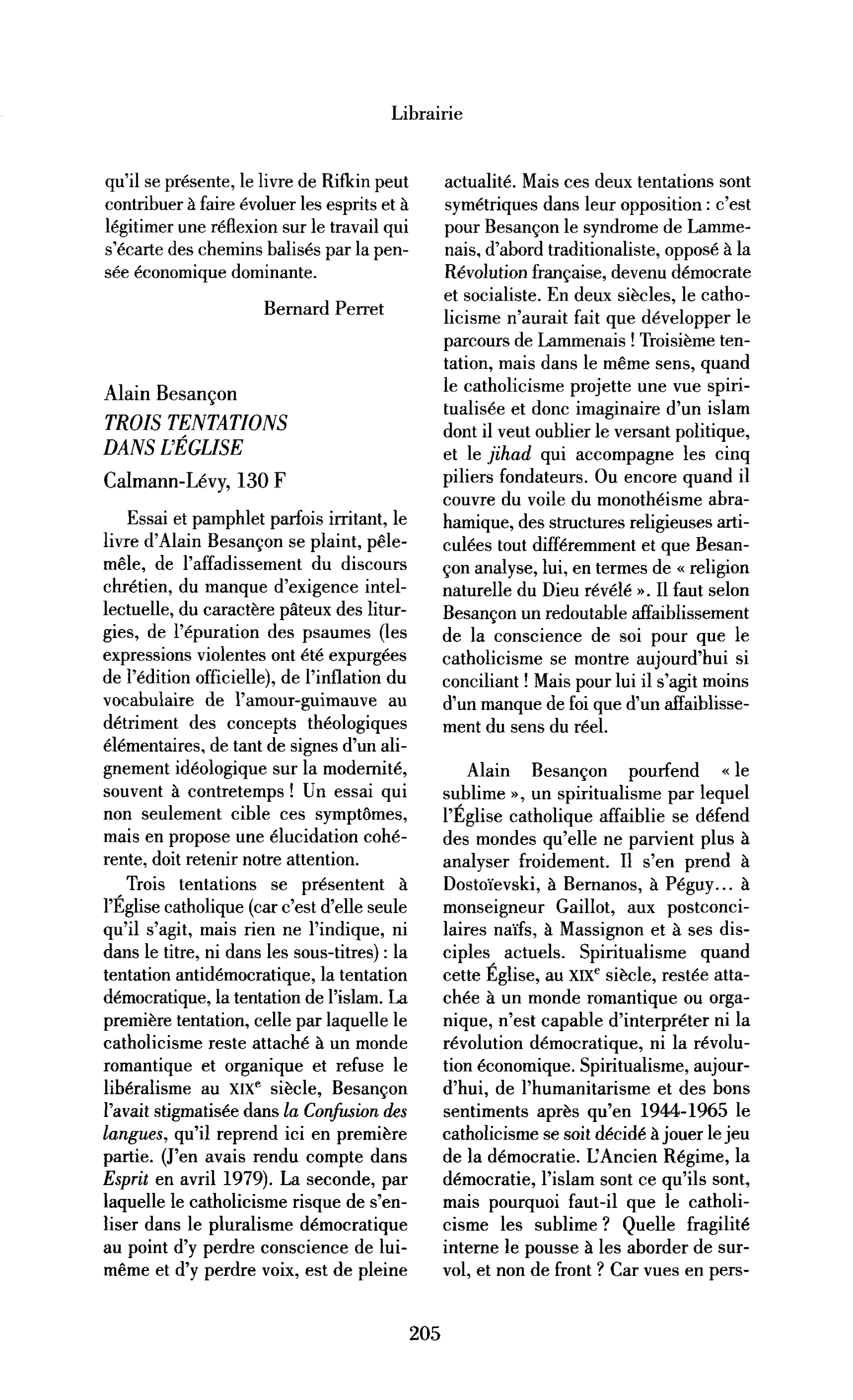 Alain Besançon : Trois tentations dans l’église