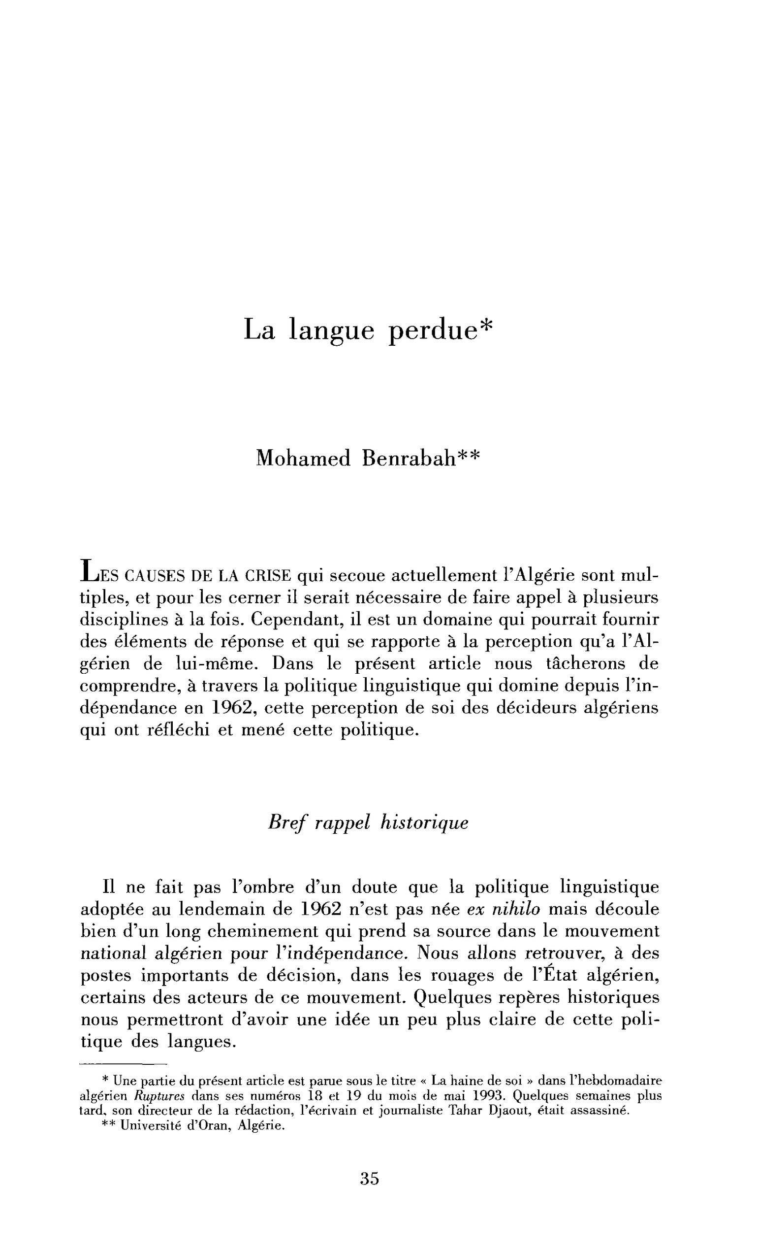 La langue perdue