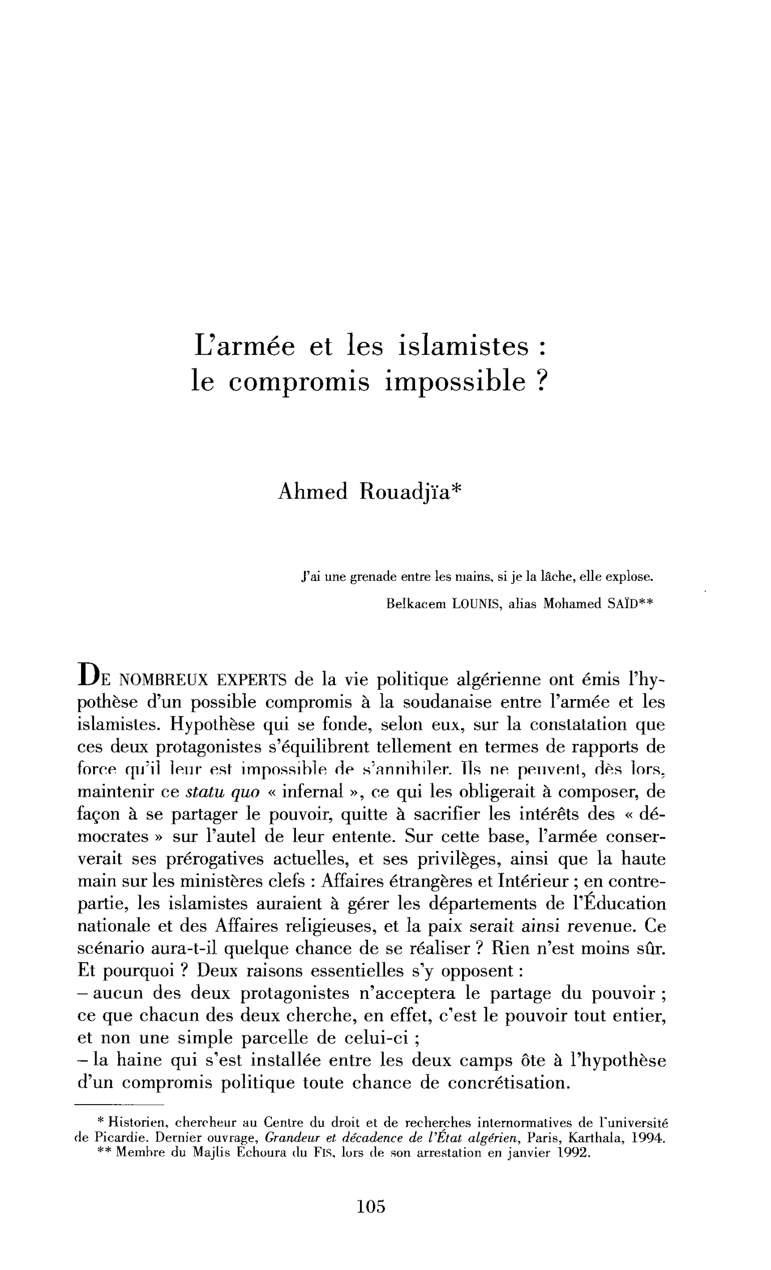 L’armée et les islamistes, le compromis impossible ?