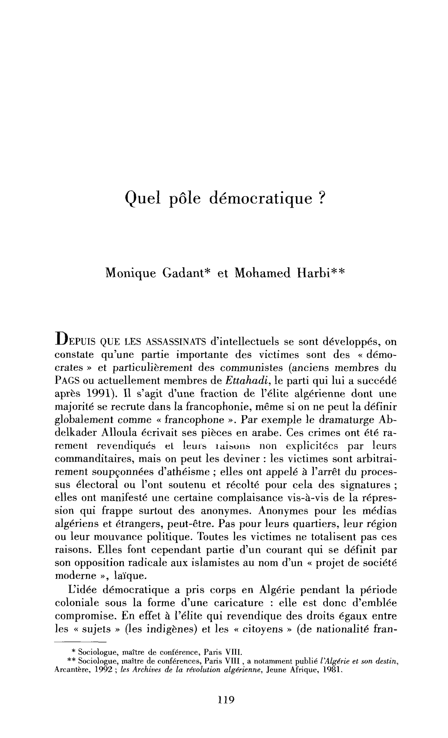Quel pôle démocratique ?