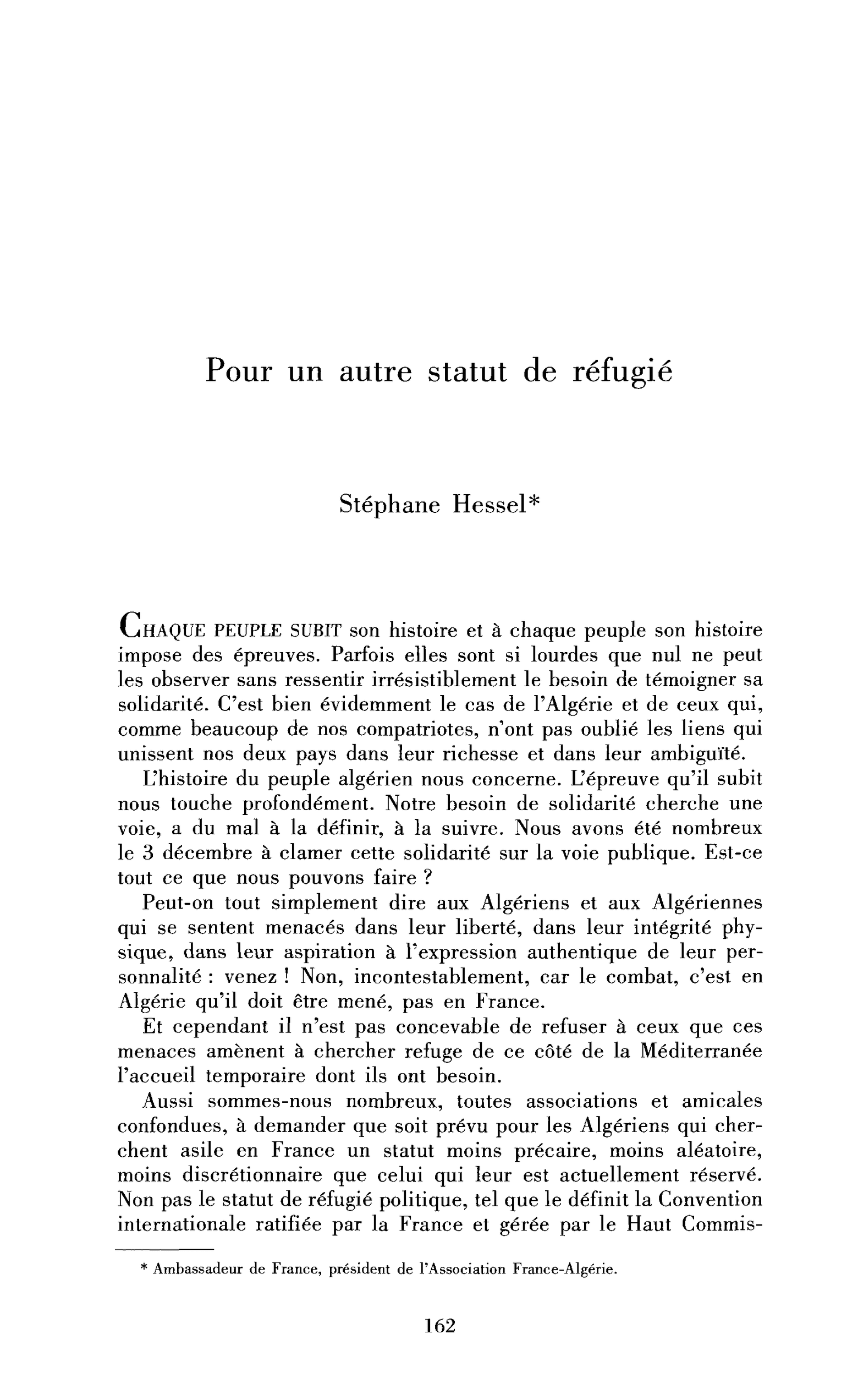 Pour un autre statut de réfugié