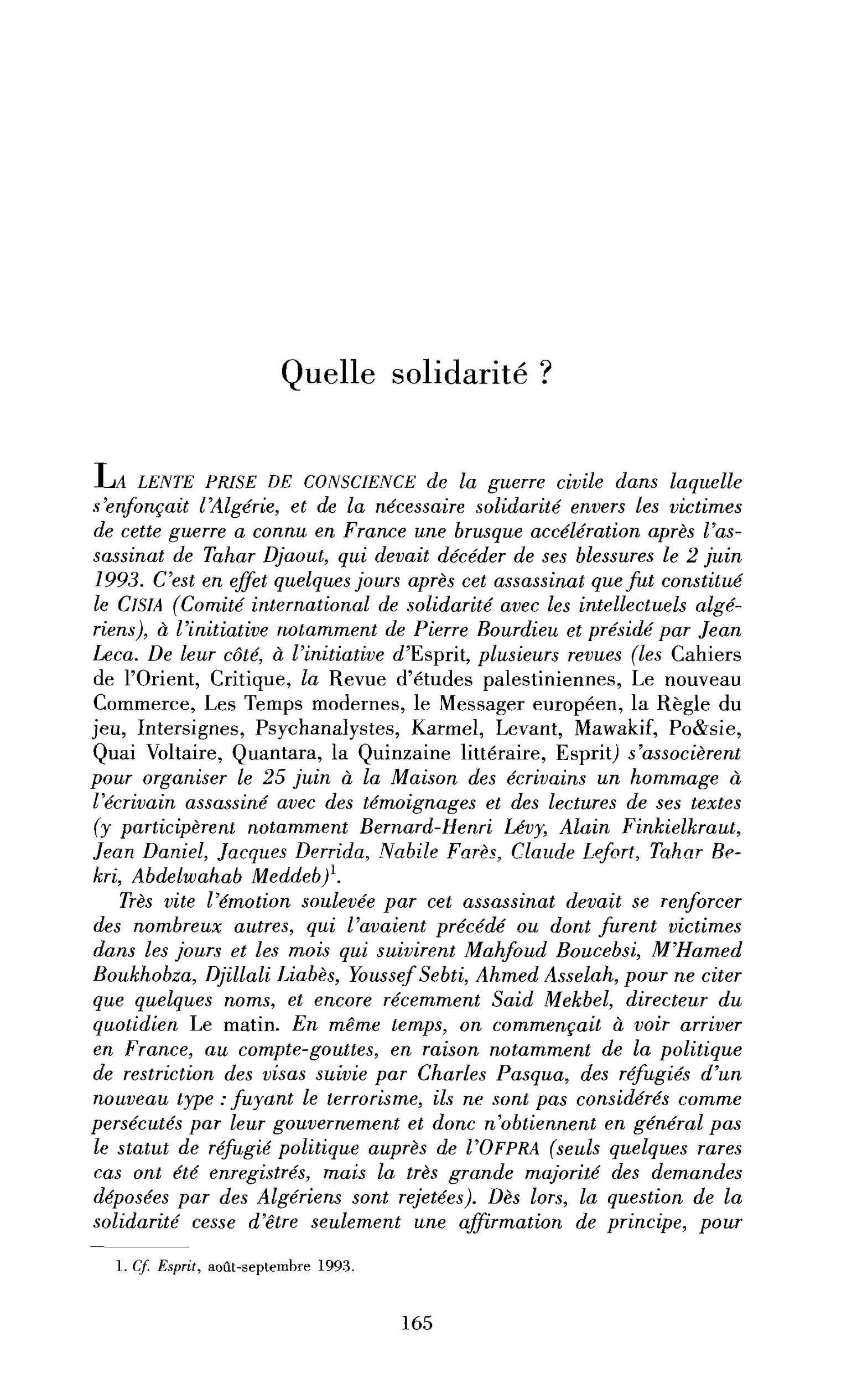 Quelle solidarité ?